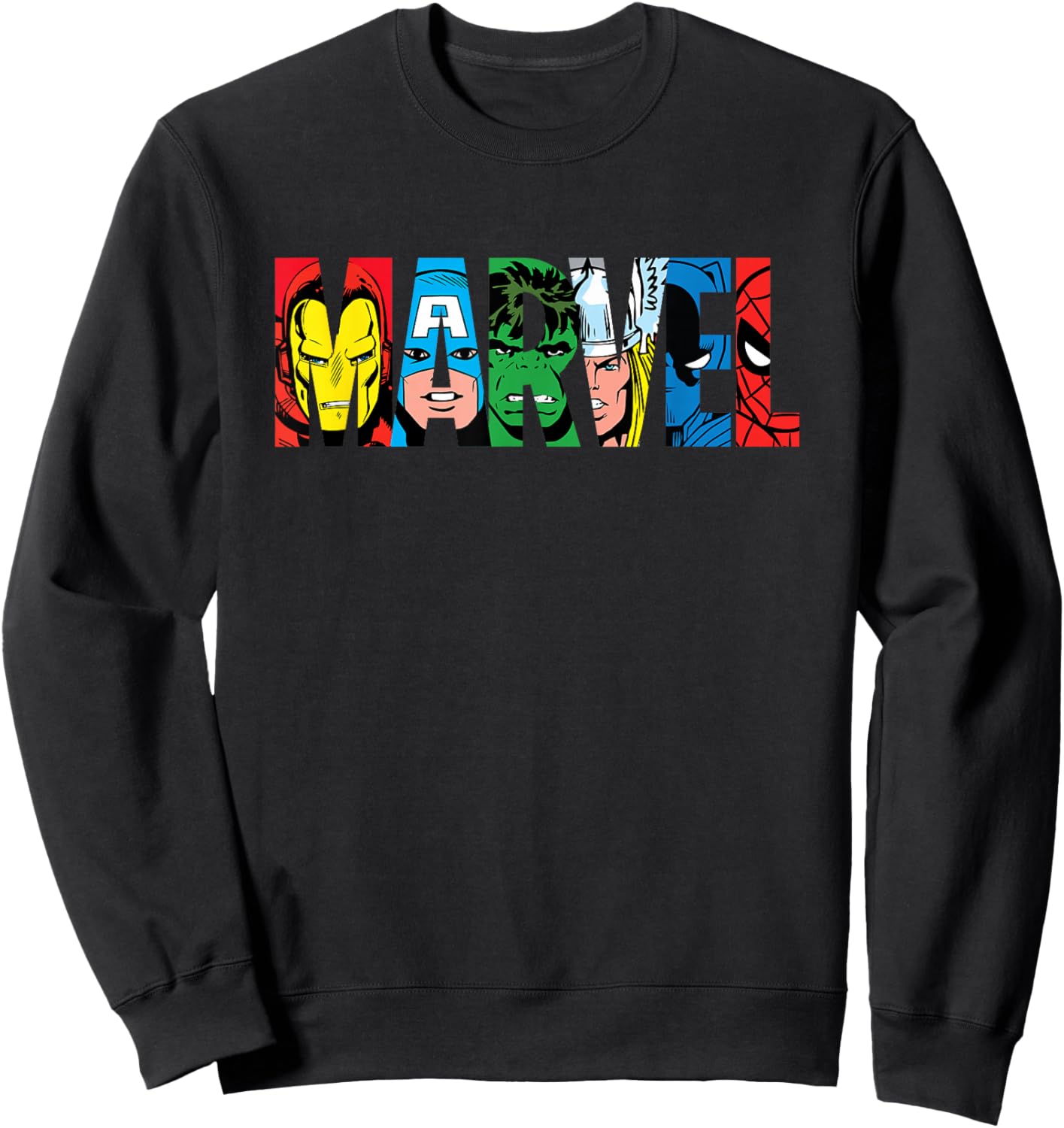 Marvel Logo Classic Avengers & Spider-Man Retro Comic Art Sweatshirt - Sweatshirt | Black
