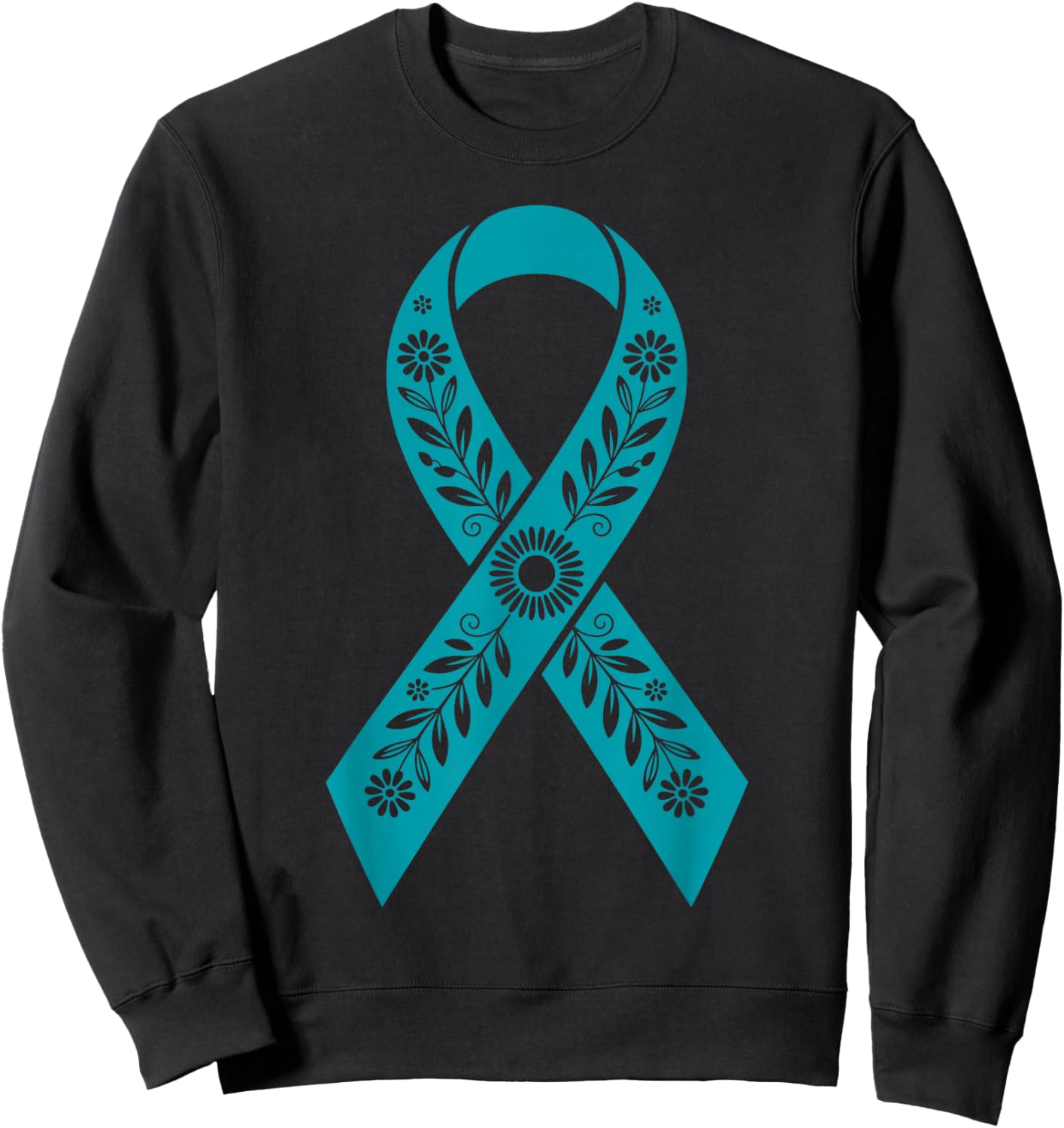 Floral Teal Ribbon Sexual Assault Awareness Month Prevention Sweatshirt - Sweatshirt | Black
