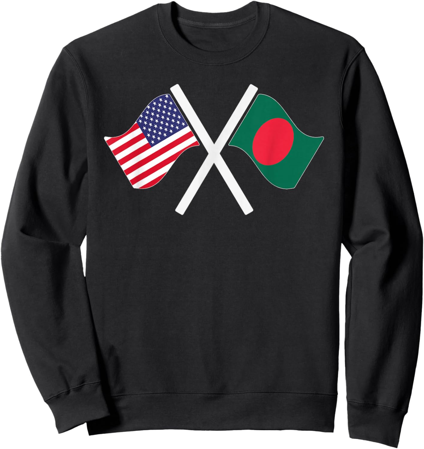 USA and Bangladesh Crossed Flags Dual Roots Sweatshirt - Sweatshirt | Black