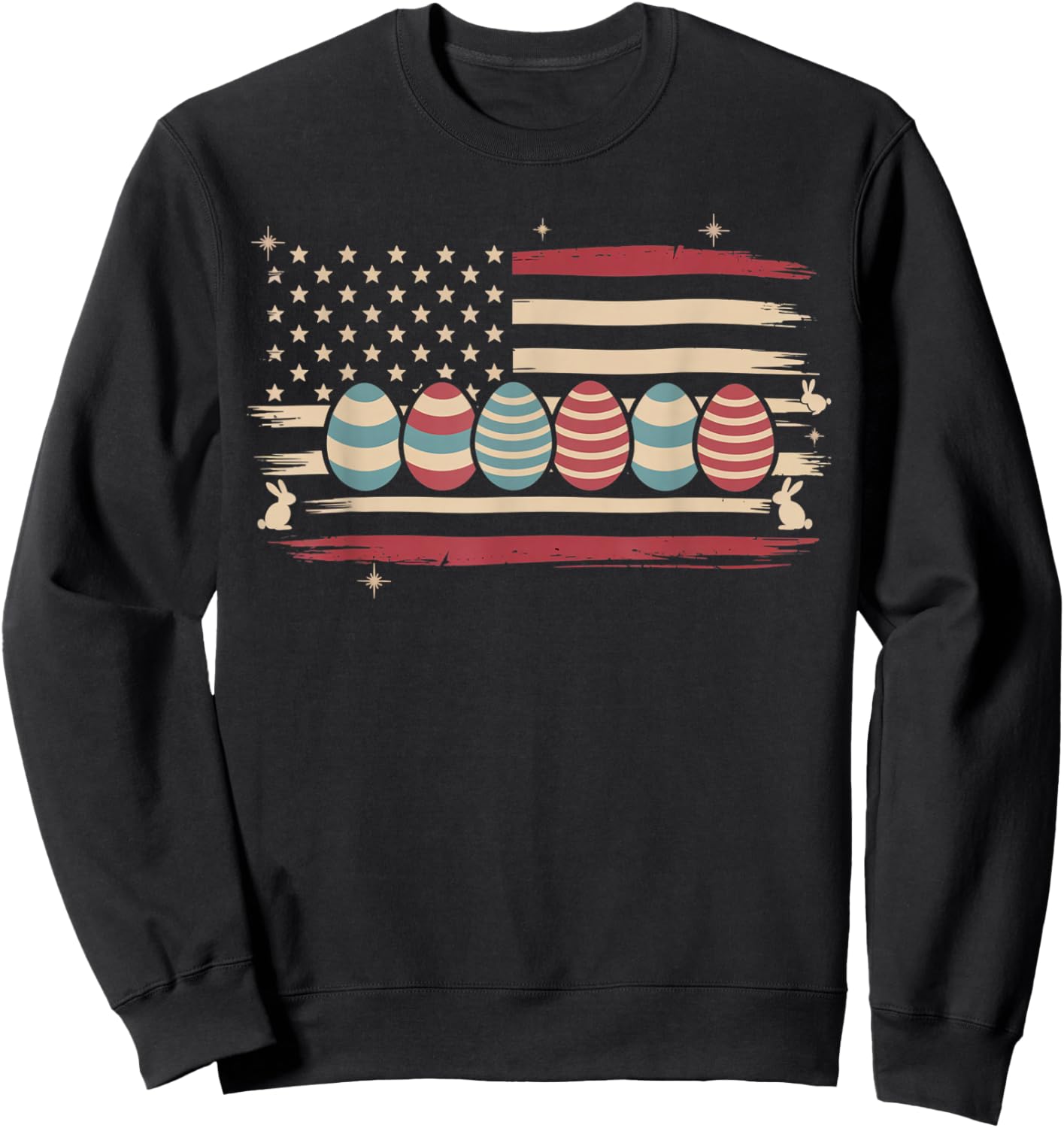 Easter Egg Bunny American Flag Patriotic Shirt Men Women Sweatshirt - Sweatshirt | Black