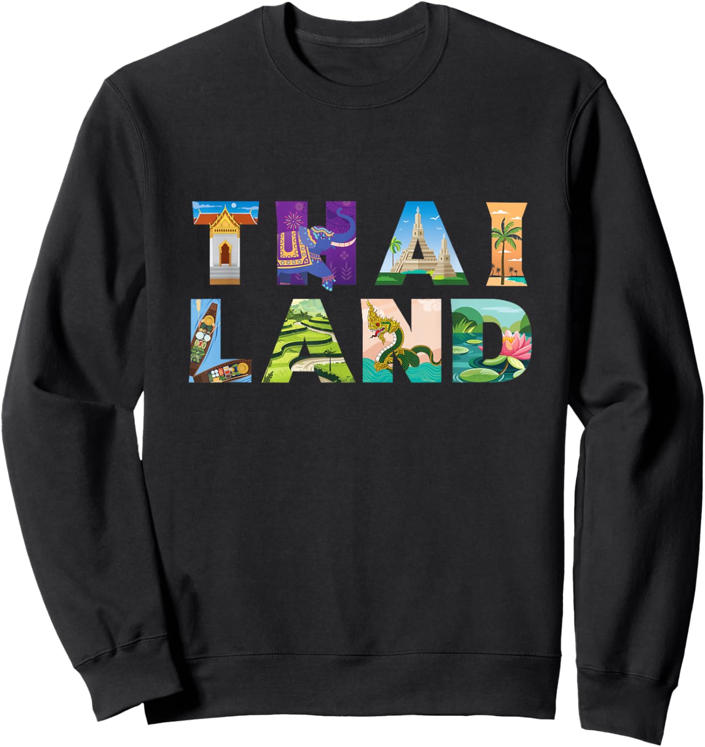 Family Heritage Gifts Thailand Letter Art - -Adult, Black, Small, Short Sleeve, Crew Collar, Pull On, 1 Count, Unique Thai Cultural Design Sweatshirt - Sweatshirt | Black