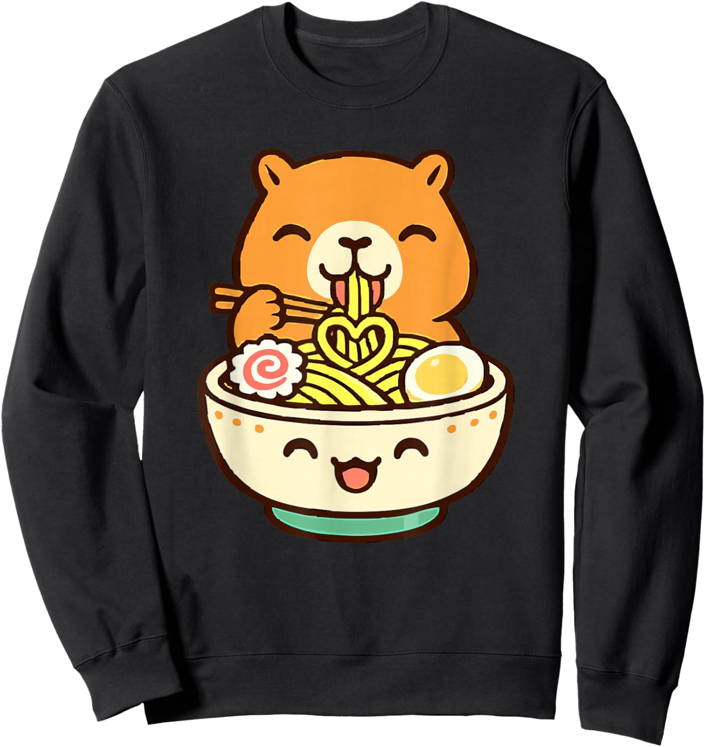 Capybara Ramen Kawaii Style Japanese Anime Sweatshirt - Sweatshirt | Black
