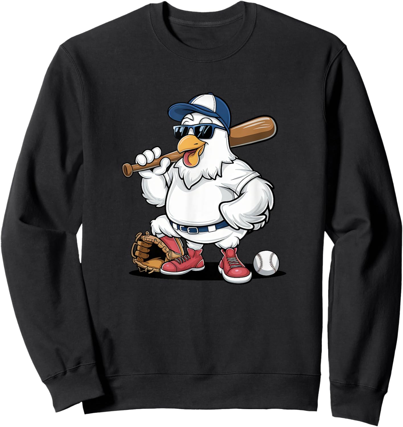 Baseball Playing Chicken Funny Sports Design Sweatshirt - Sweatshirt | Black