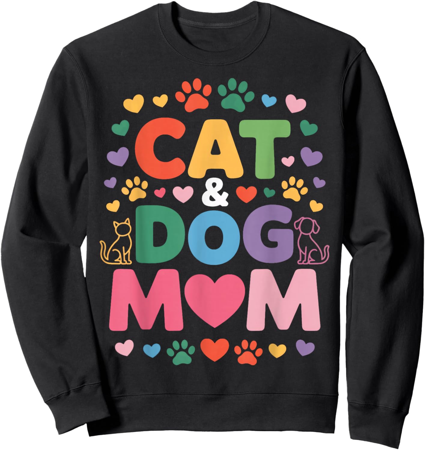 Cats and Dog Mom for Animal Lovers Sweatshirt - Sweatshirt | Black