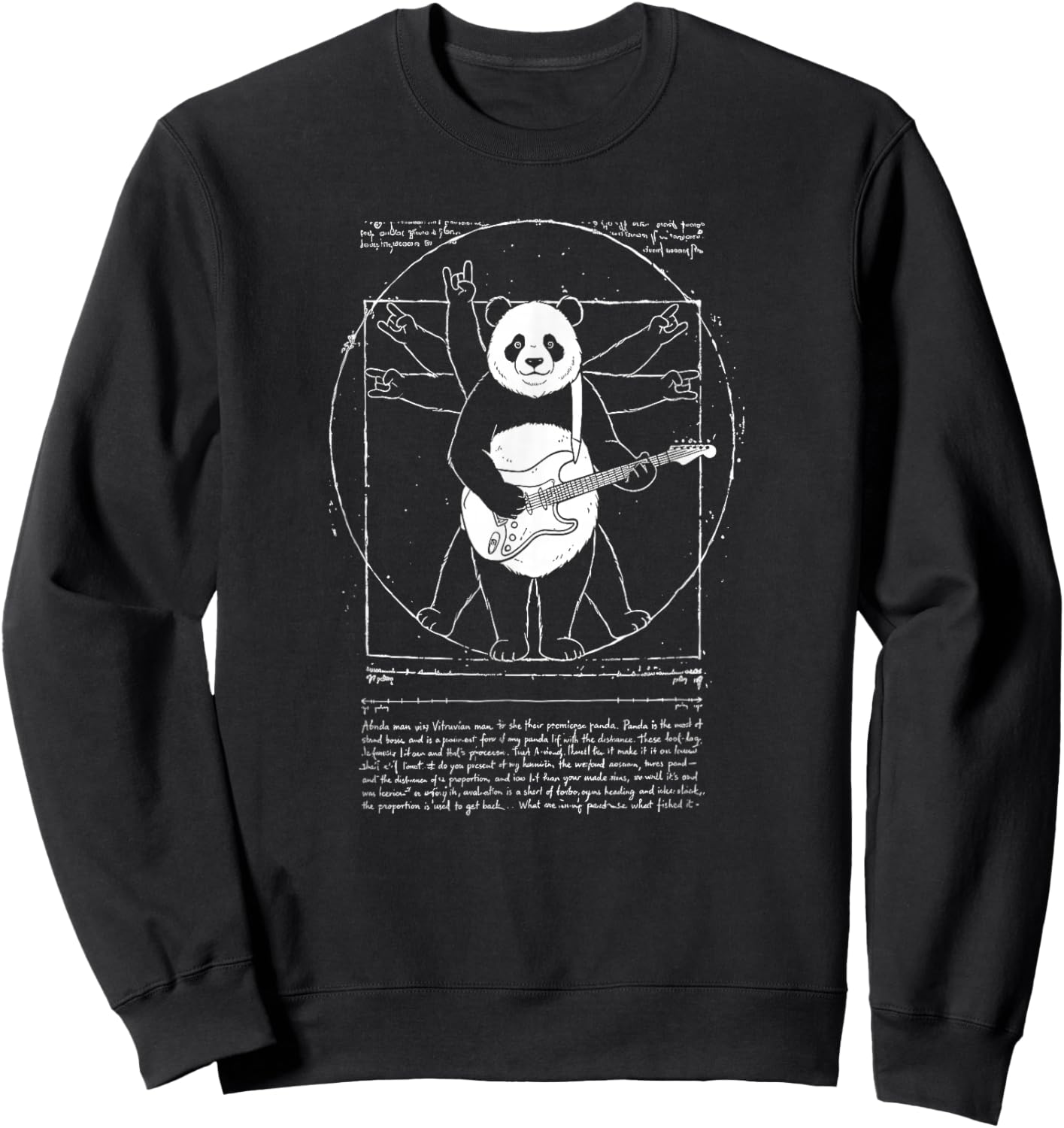 Vitruvian Rock Panda, Leonardo da Vinci, Art, Music, Fun Sweatshirt - Sweatshirt | Black