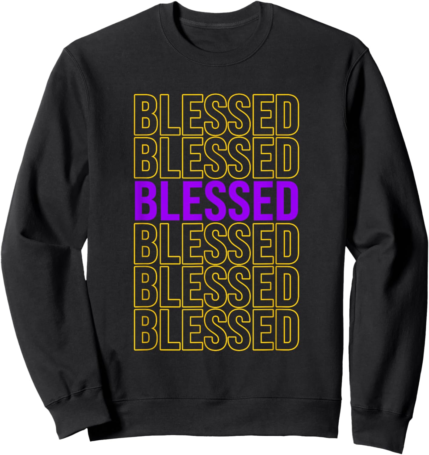 Purple and Golds Blessed-gold & Purple Color Graphic Sweatshirt - Sweatshirt | Black