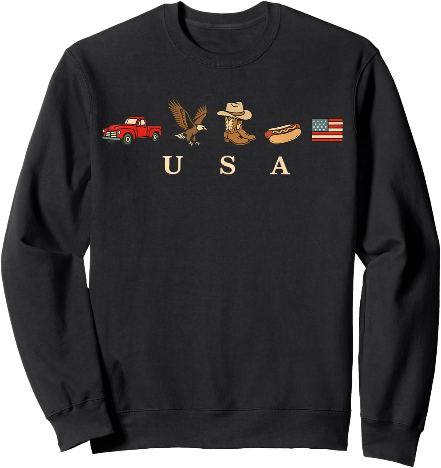 Funny 4th of July USA Icons American Flag Independence Day Sweatshirt - Sweatshirt | Black