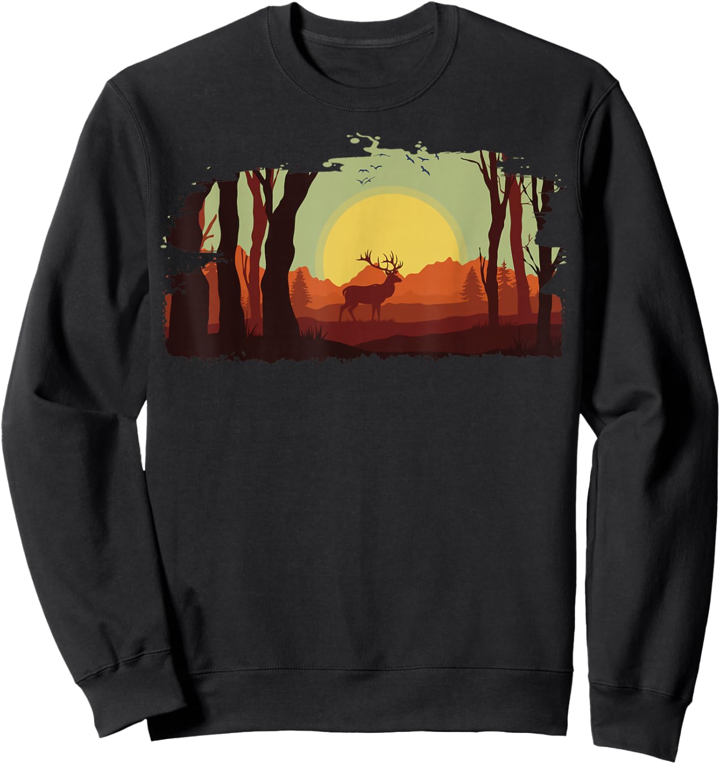 Timeless Mountain, Nature Trees and Forest with Deer Sweatshirt - Sweatshirt | Black