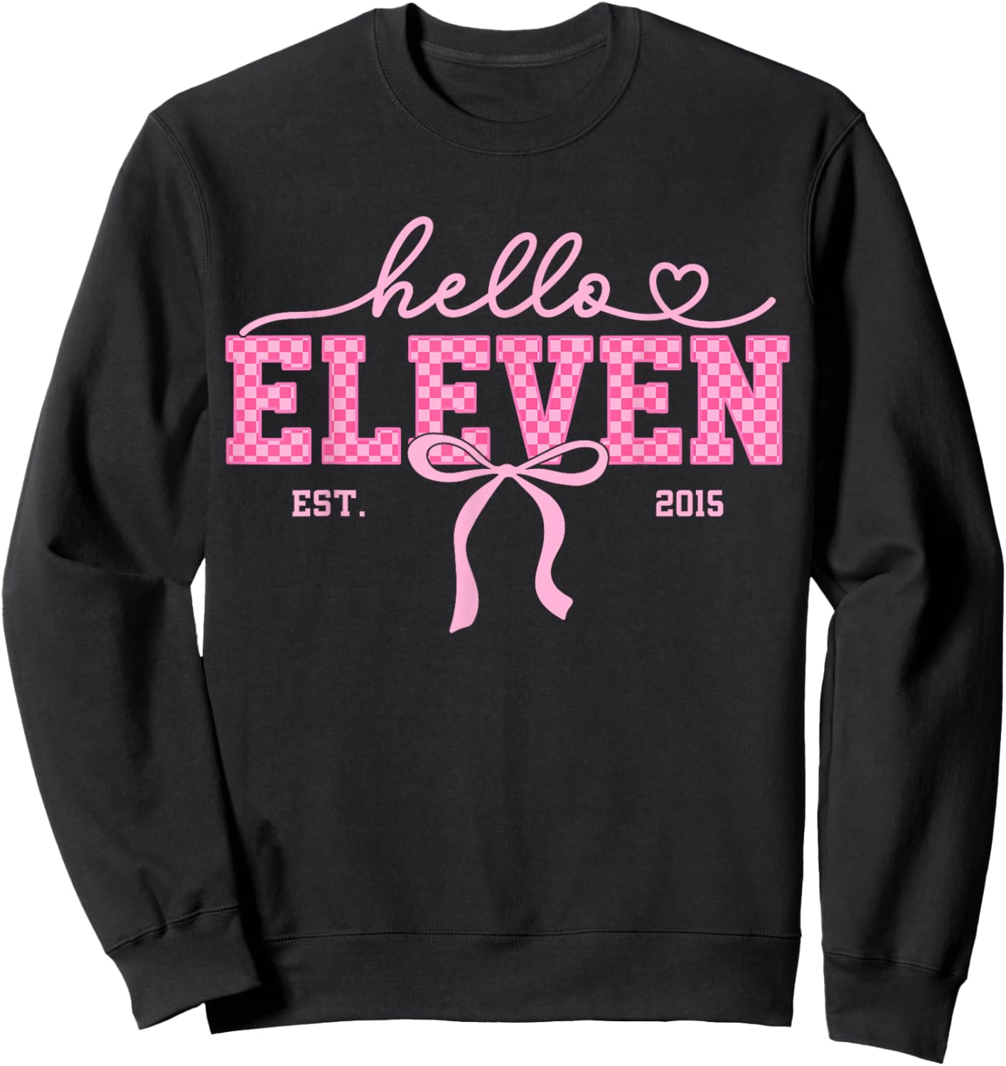 11th Birthday Girl Checkered Coquette Bow 11 Year Old Girl Sweatshirt - Sweatshirt | Black