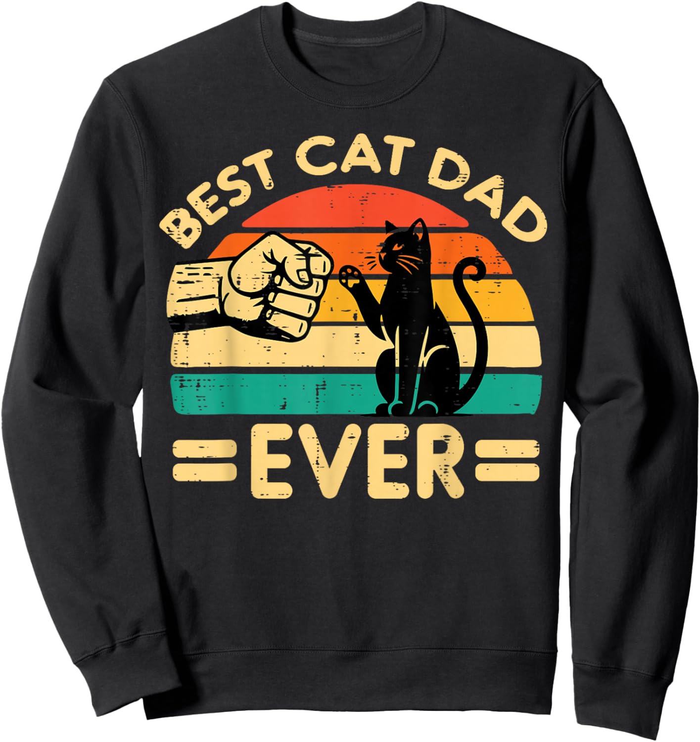 Best Cat Dad Ever Fist Bump Retro Fur Papa Fathers Day Men Sweatshirt - Sweatshirt | Black