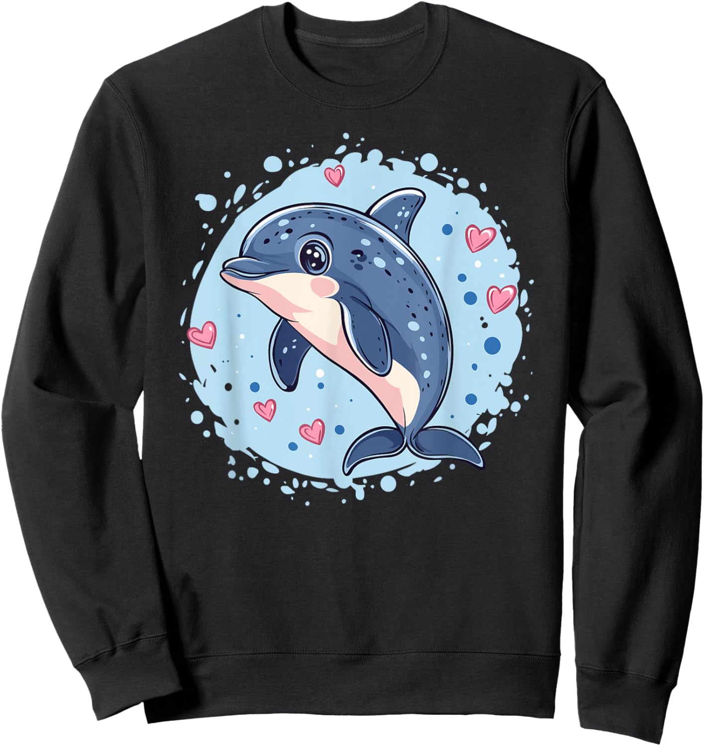 Joli dauphin entouré de cœurs Sweatshirt - Sweatshirt | Black