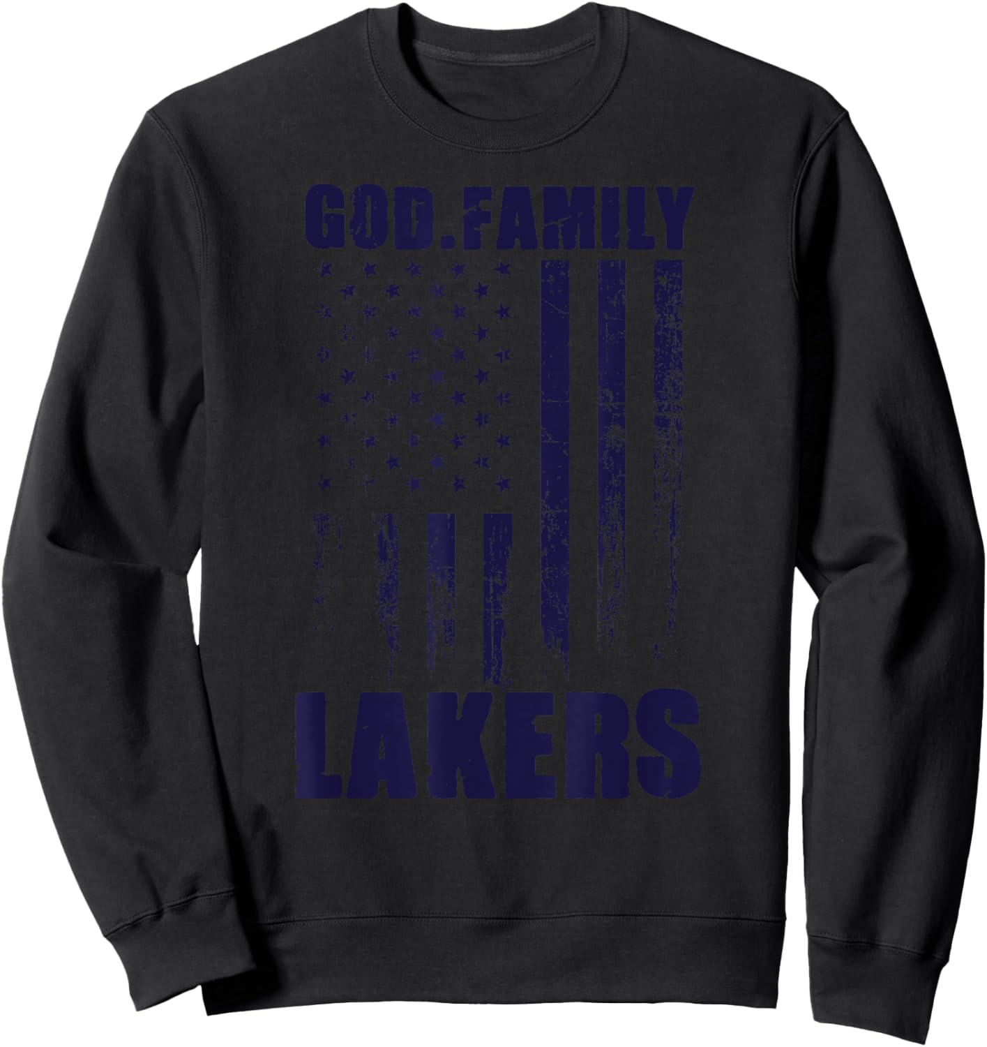 Russell County Lakers God. Family. Vintage USA Flag Sweatshirt - Sweatshirt | Black