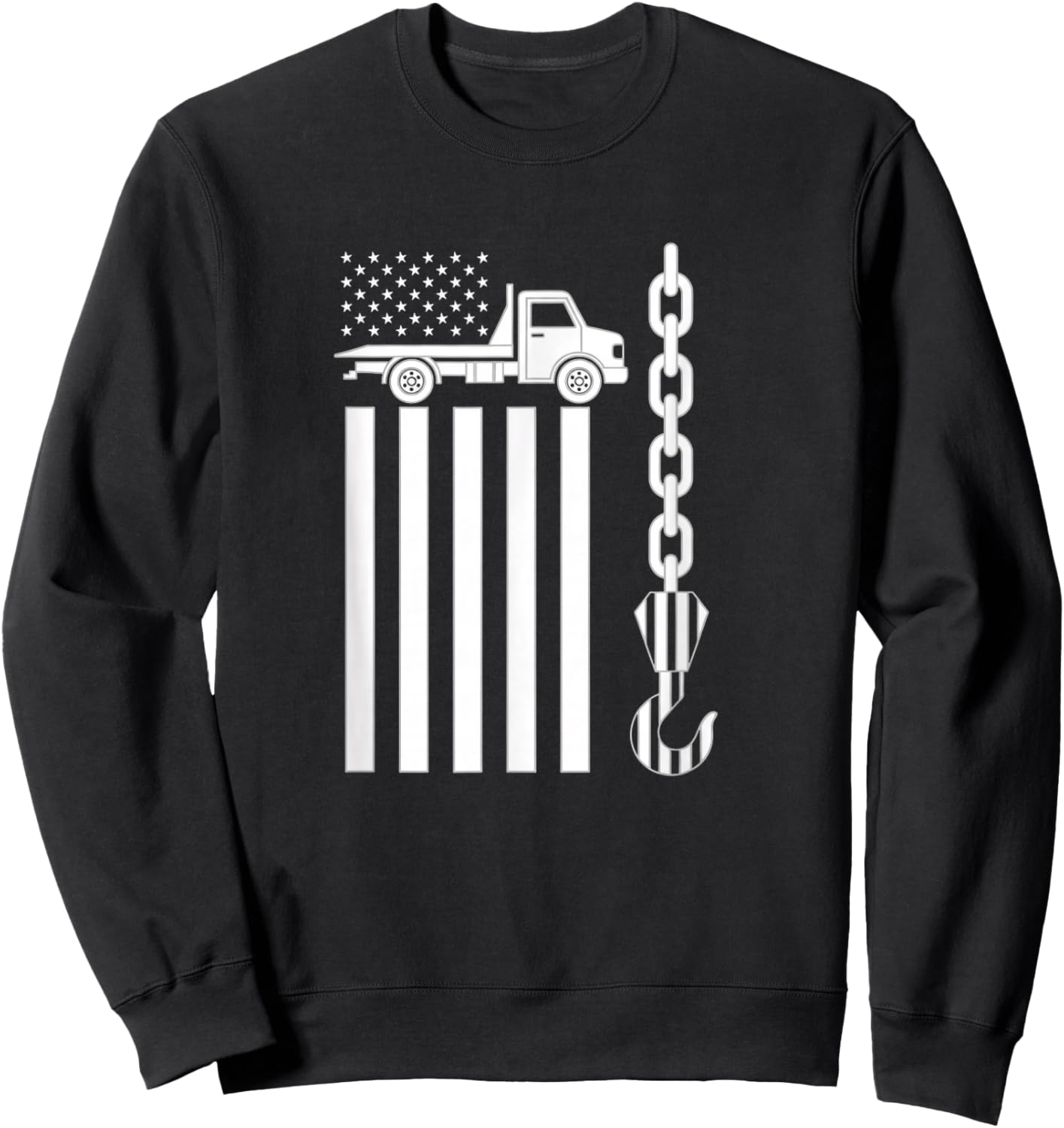 Car Tow Truck American Flag Hook Chain Flatbed Truck Driver Sweatshirt - Sweatshirt | Black