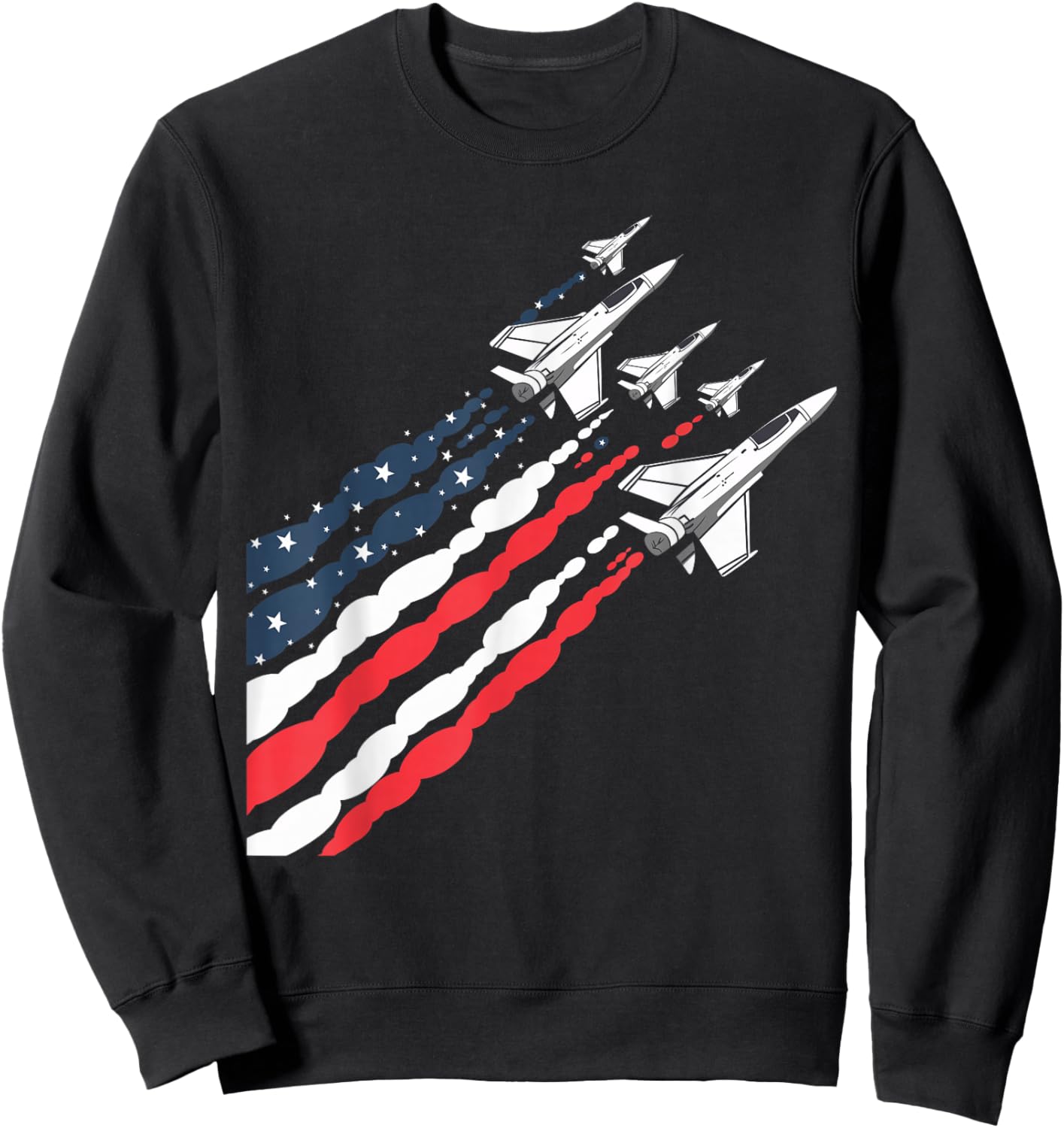 Patriotic Fighter Jet Airplane American Flag Vintage Sweatshirt - Sweatshirt | Black