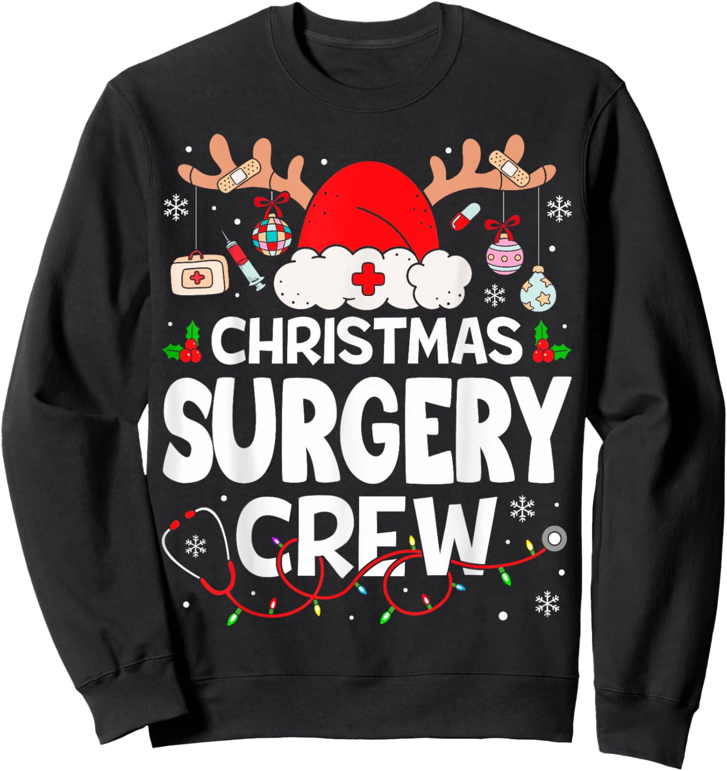 Christmas Surgery Crew Reindeer Santa Surgical Nurse Sweatshirt - Sweatshirt | Black