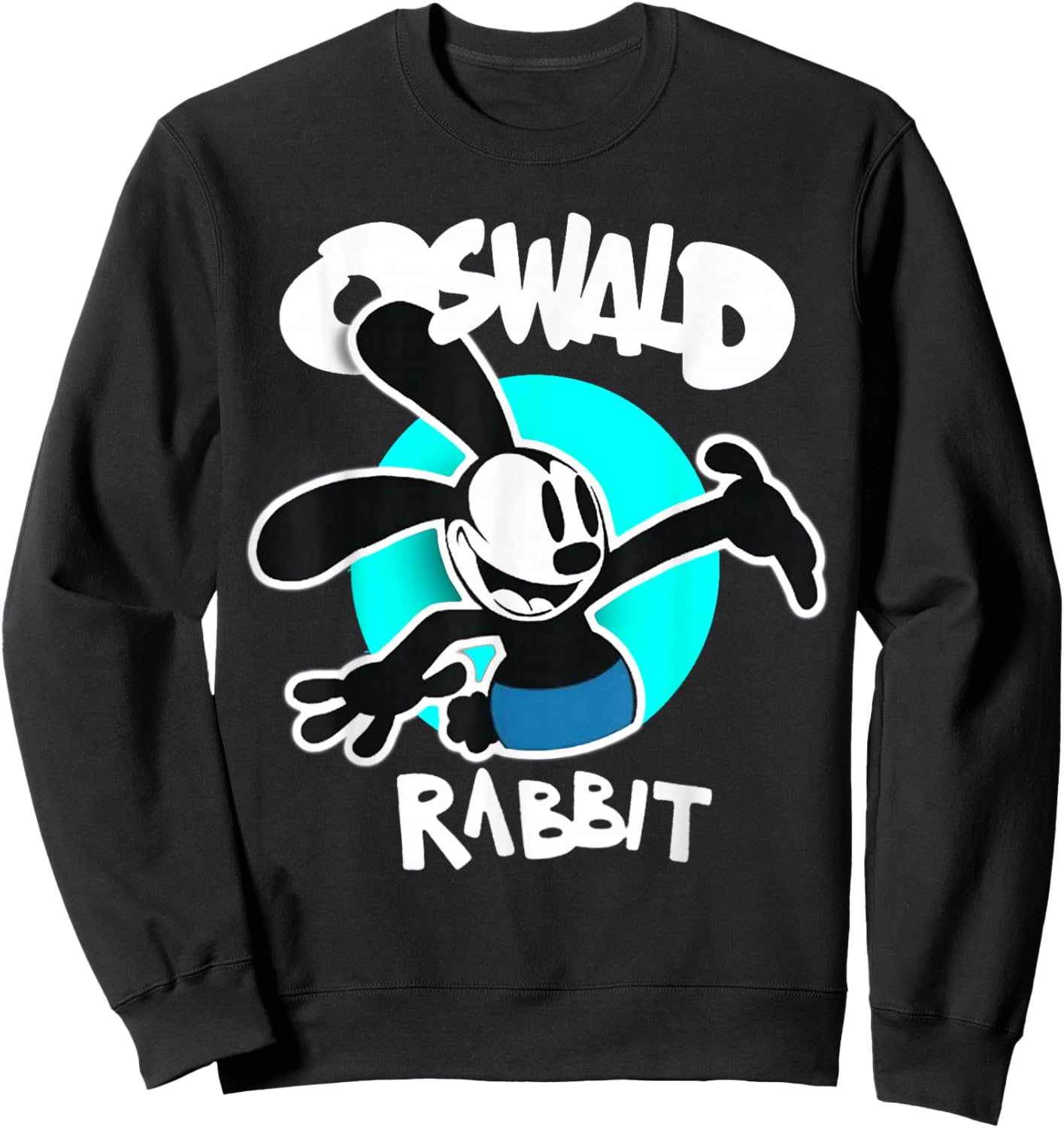 Oswald Rabbit Vintage Cartoon Bunny Happy Teal Sweatshirt - Sweatshirt | Black
