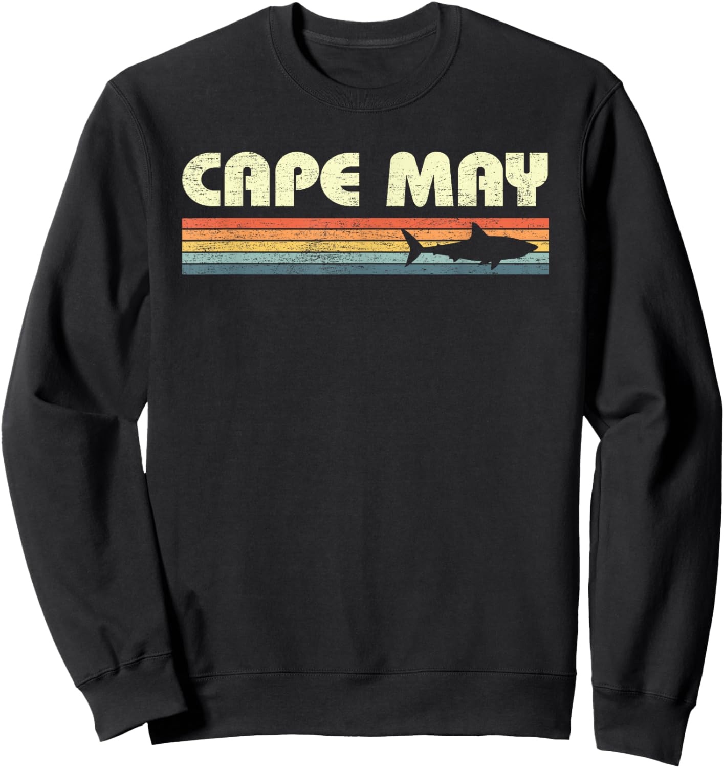 Cape May New Jersey Vintage Shark Souvenir Sweatshirt - Sweatshirt | Black