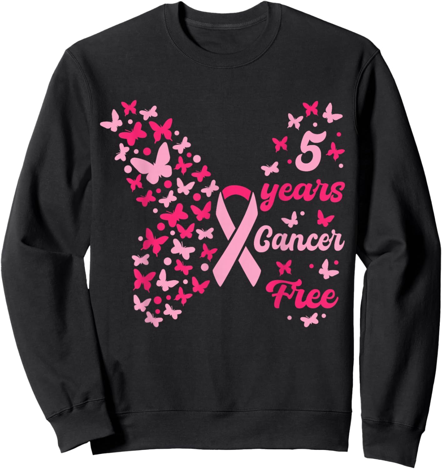 5 Year Cancer Free Breast Cancer Awareness Butterfly Women Sweatshirt - Sweatshirt | Black