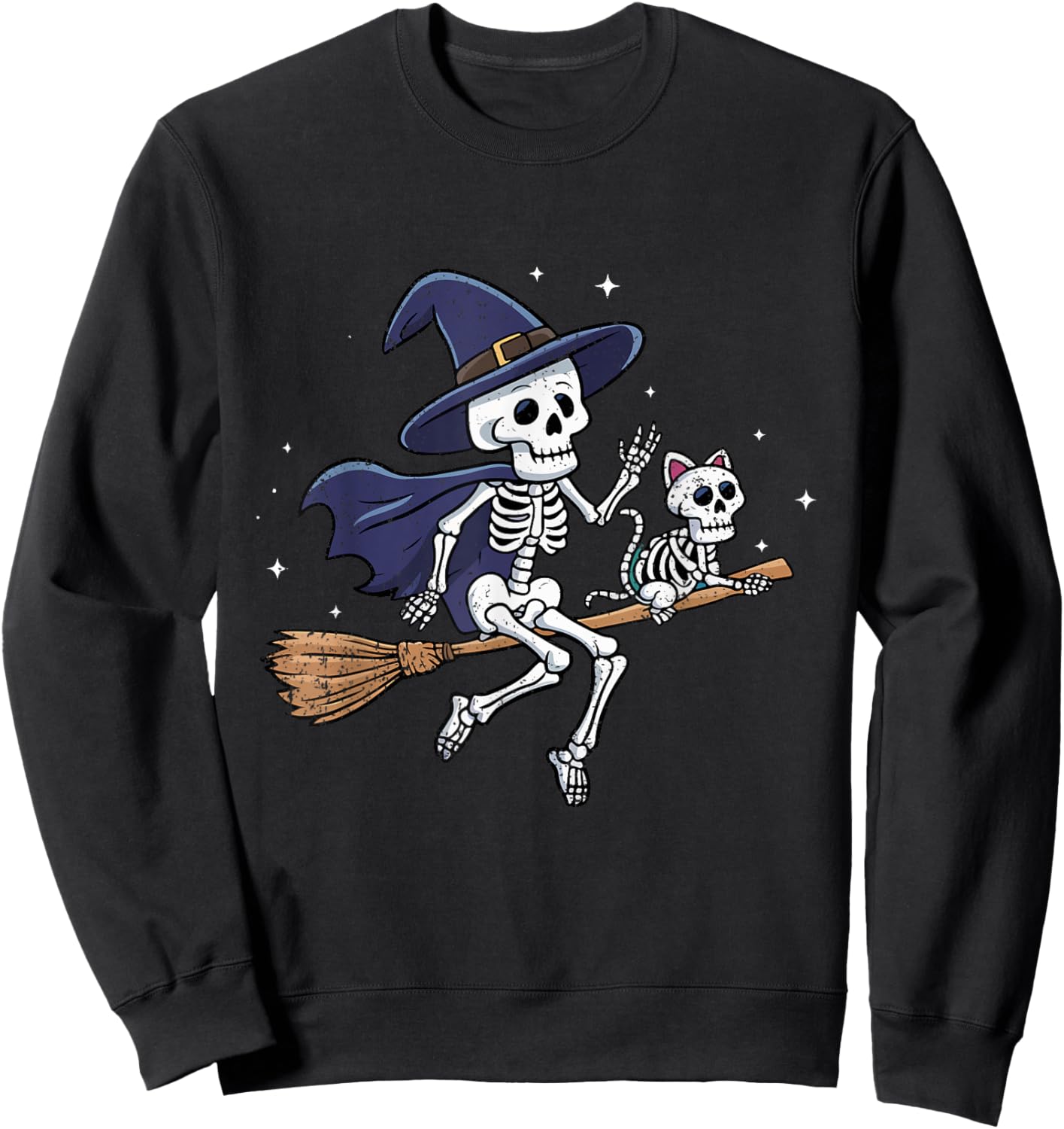 Skeleton Witch Cat Halloween Spooky Witchy Women Kids Sweatshirt - Sweatshirt | Black