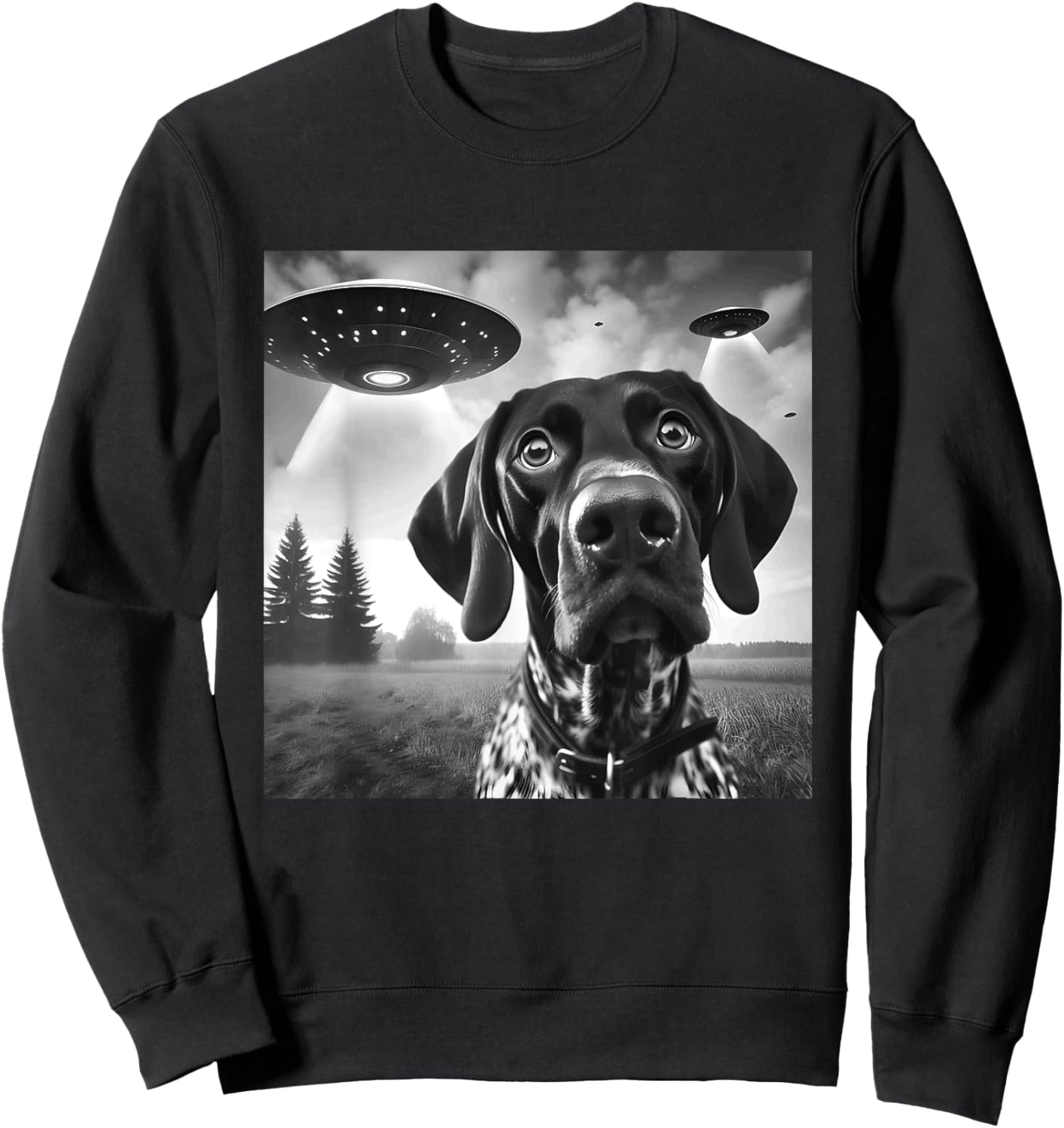 German Shorthaired Pointer Funny Selfie UFO Weird Aliens Sweatshirt - Sweatshirt | Black