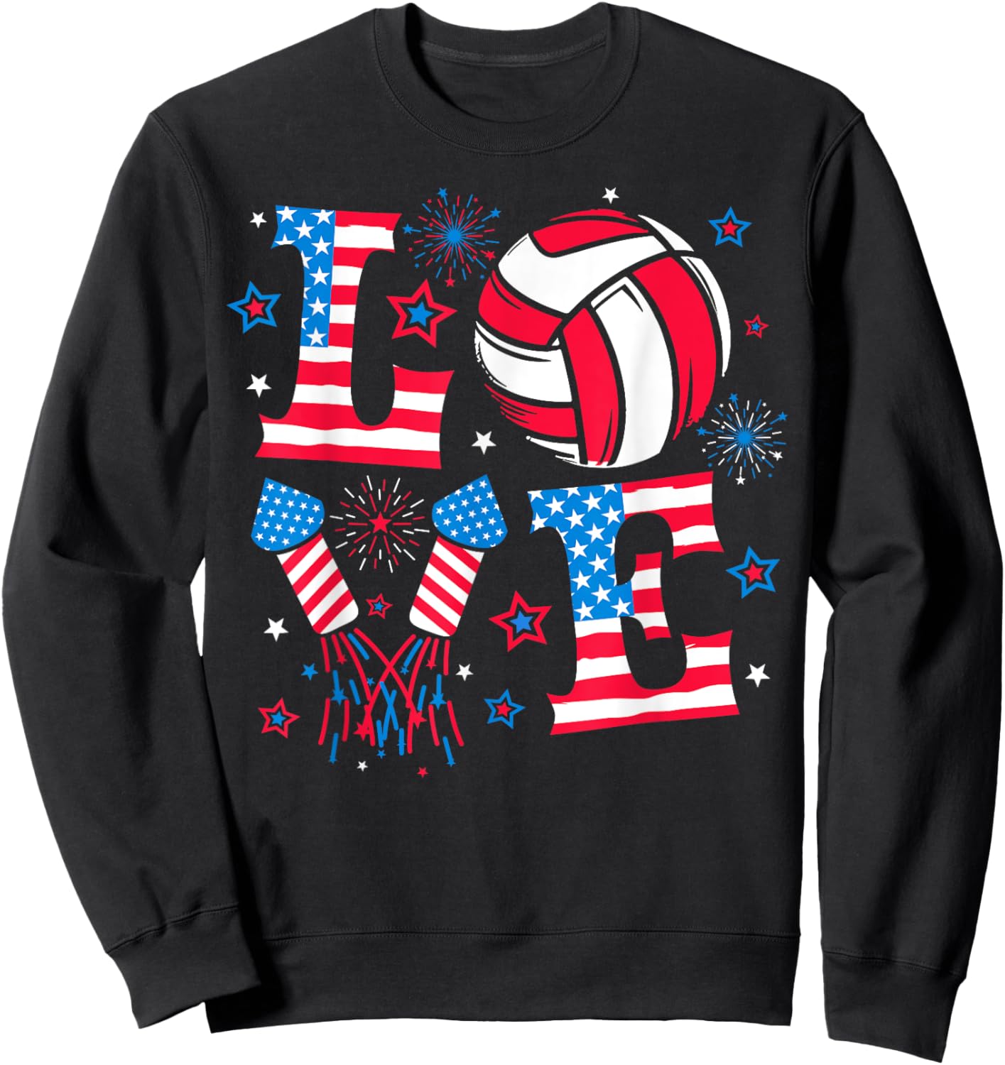 I Love Volleyball 4th July American Flag Patriotic Boys Girl Sweatshirt - Sweatshirt | Black