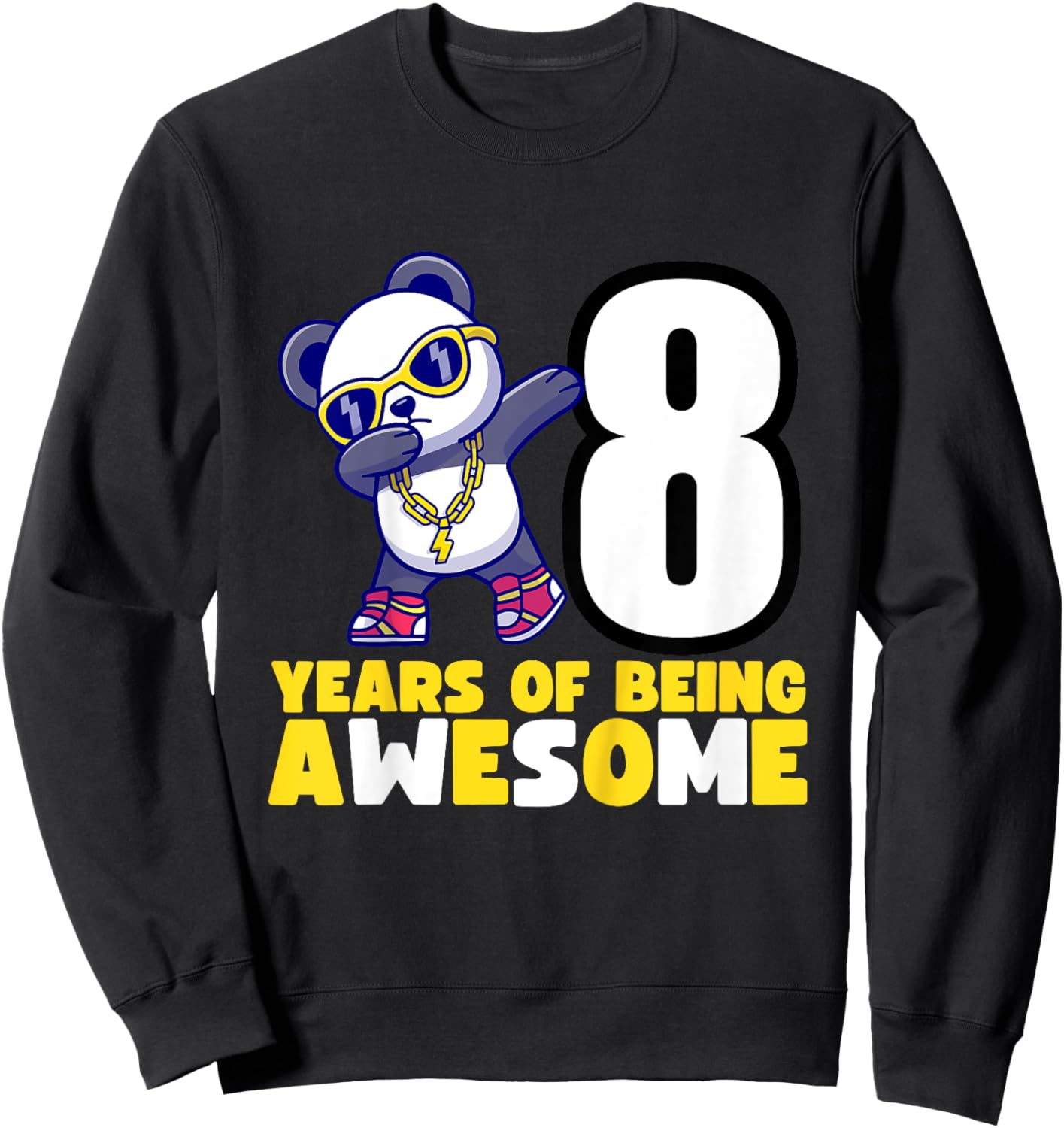 Kids Dabbing Panda Bear Birthday Party - 8 Years of Awesome Sweatshirt - Sweatshirt | Black