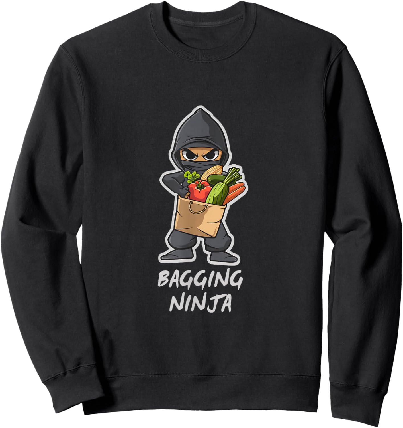 Funny Bag Packer Grocery Store Clerk Bagging Ninja Sweatshirt - Sweatshirt | Black