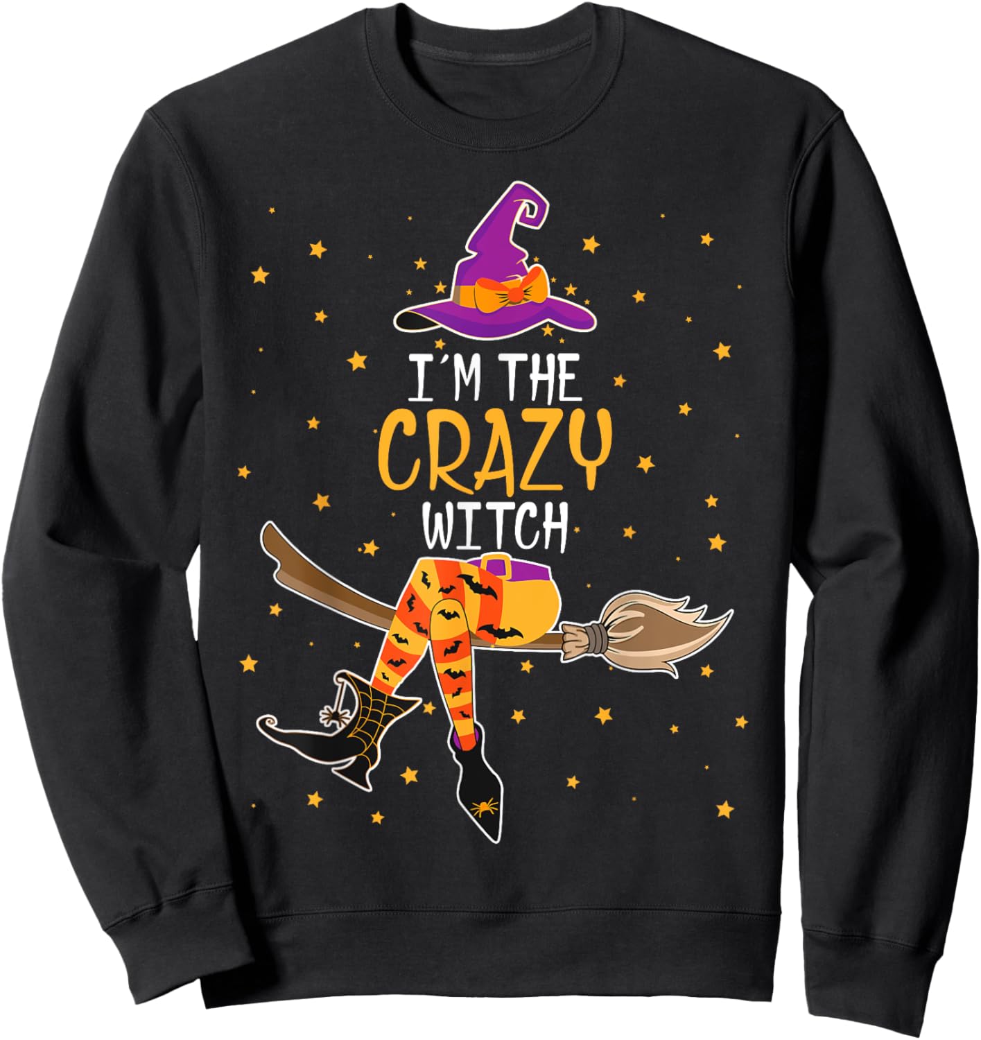 Matching Witch Halloween Group - I'm The Crazy Witch & Teen Girls, Black, Small, Short Sleeve, Classic Fit, Peter Pan Collar Sweatshirt - Sweatshirt | Black
