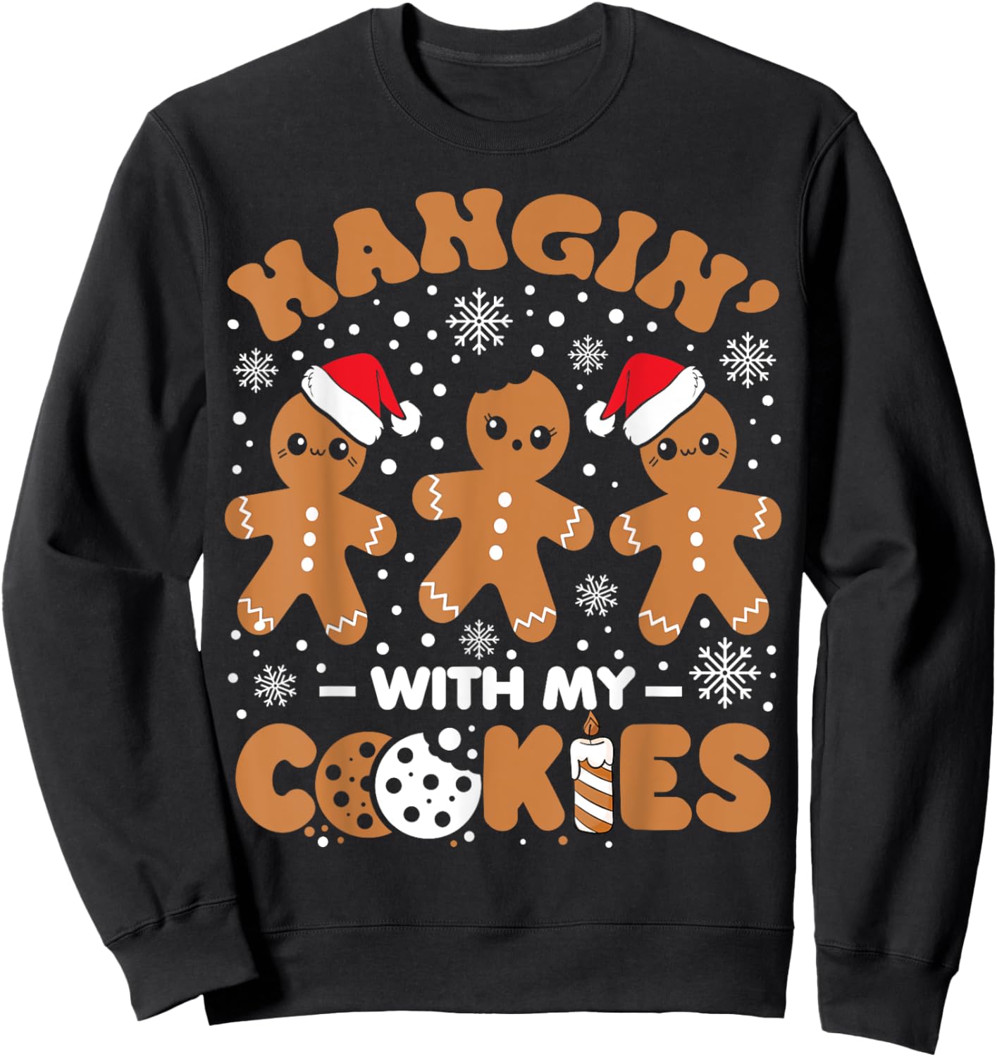 Hangin With My Cookies Gingerbread Women Christmas Teacher Sweatshirt - Sweatshirt | Black