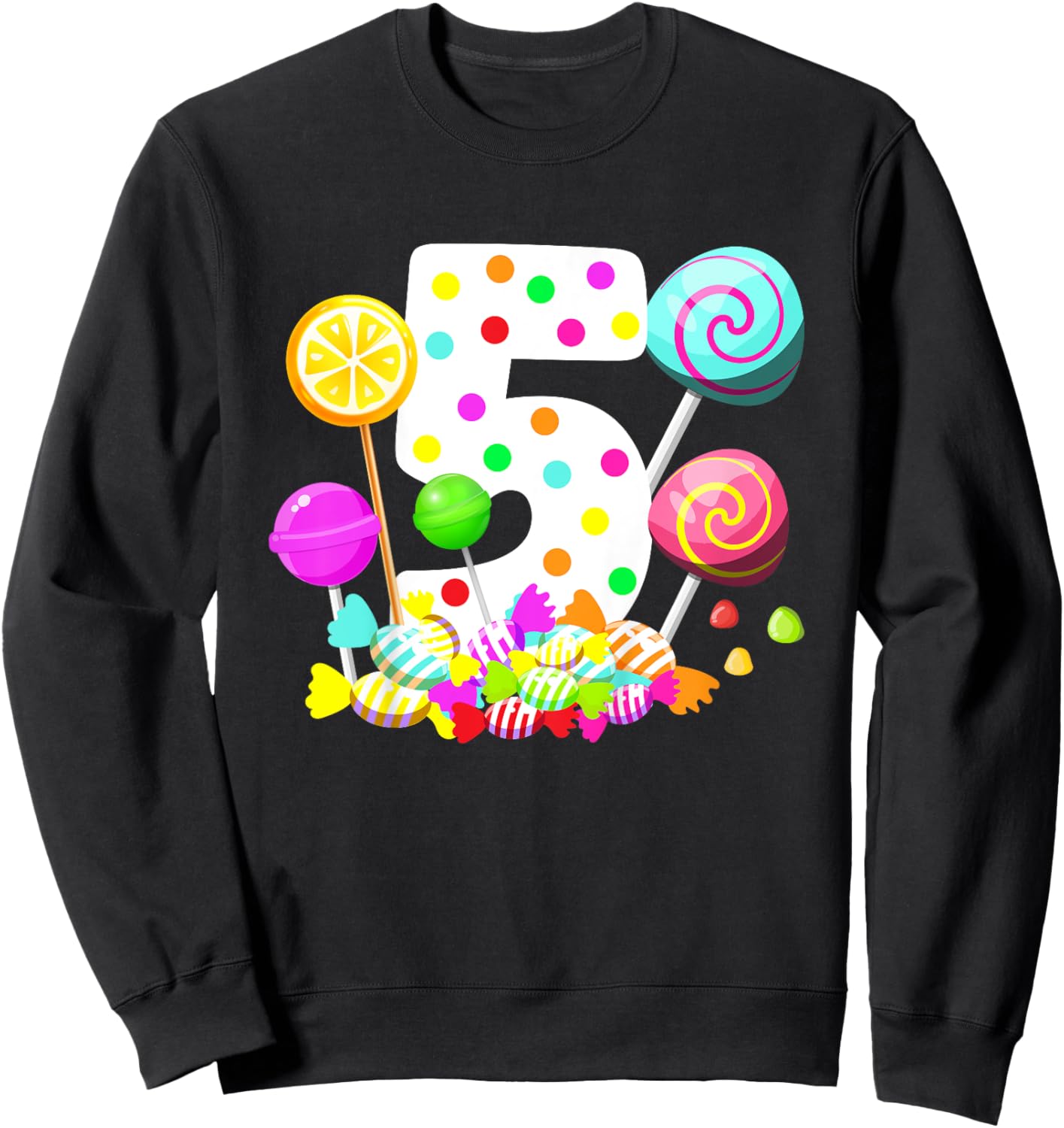 Kids 5th Candy Birthday Party Five Year Old Girl Candy Sweatshirt - Sweatshirt | Black