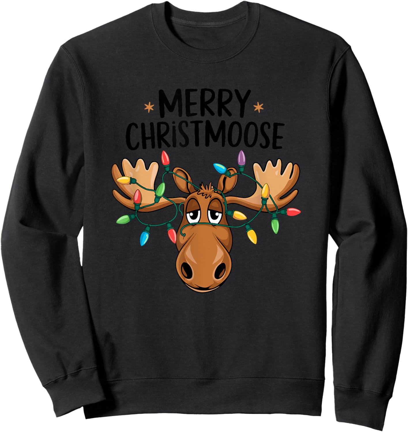 Merry Christmoose Sweet moose with Christmas lights Sweatshirt - Sweatshirt | Black