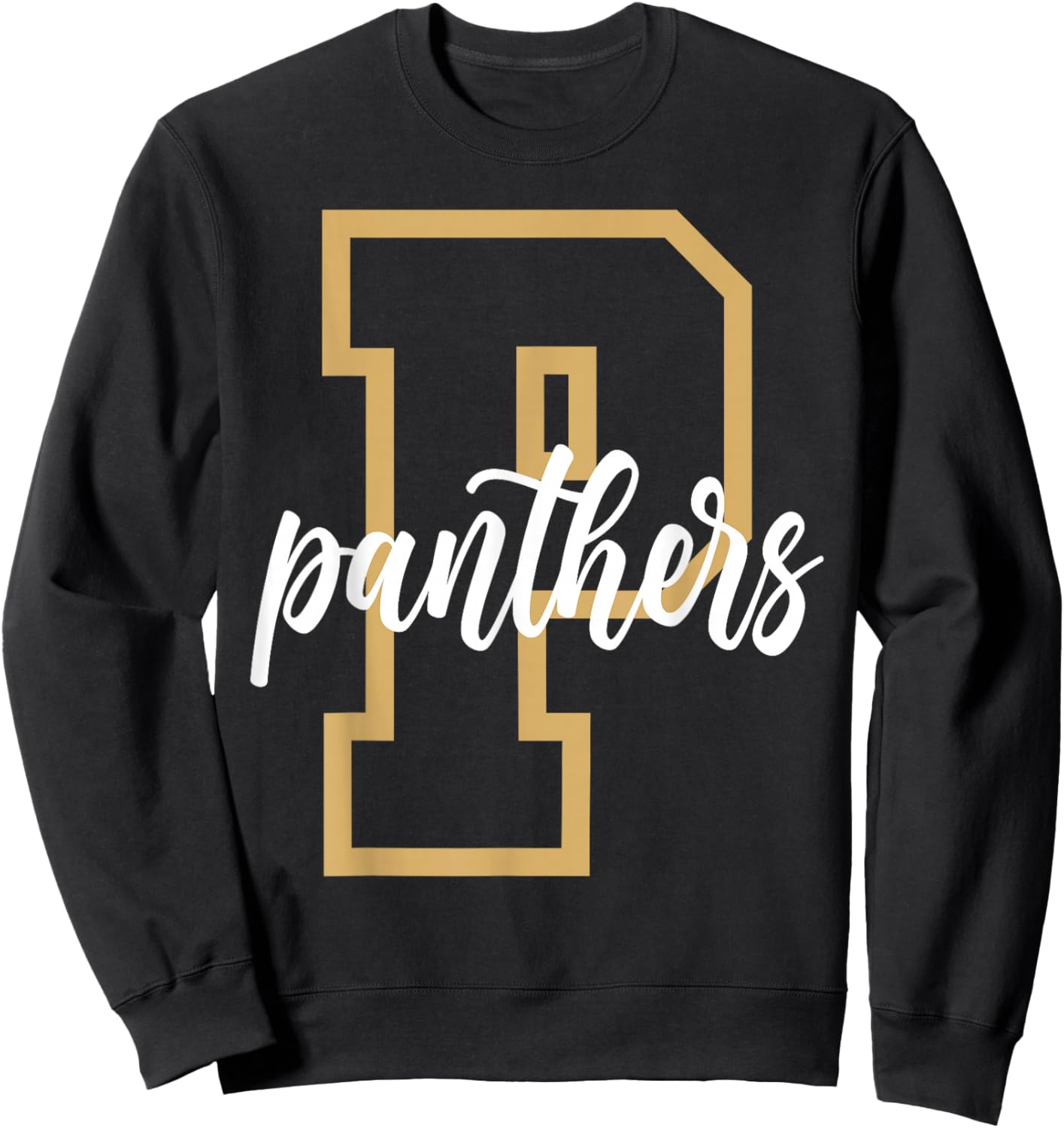 Panthers Letter Gold Panther Pride School Spirit Game Day Sweatshirt - Sweatshirt | Black