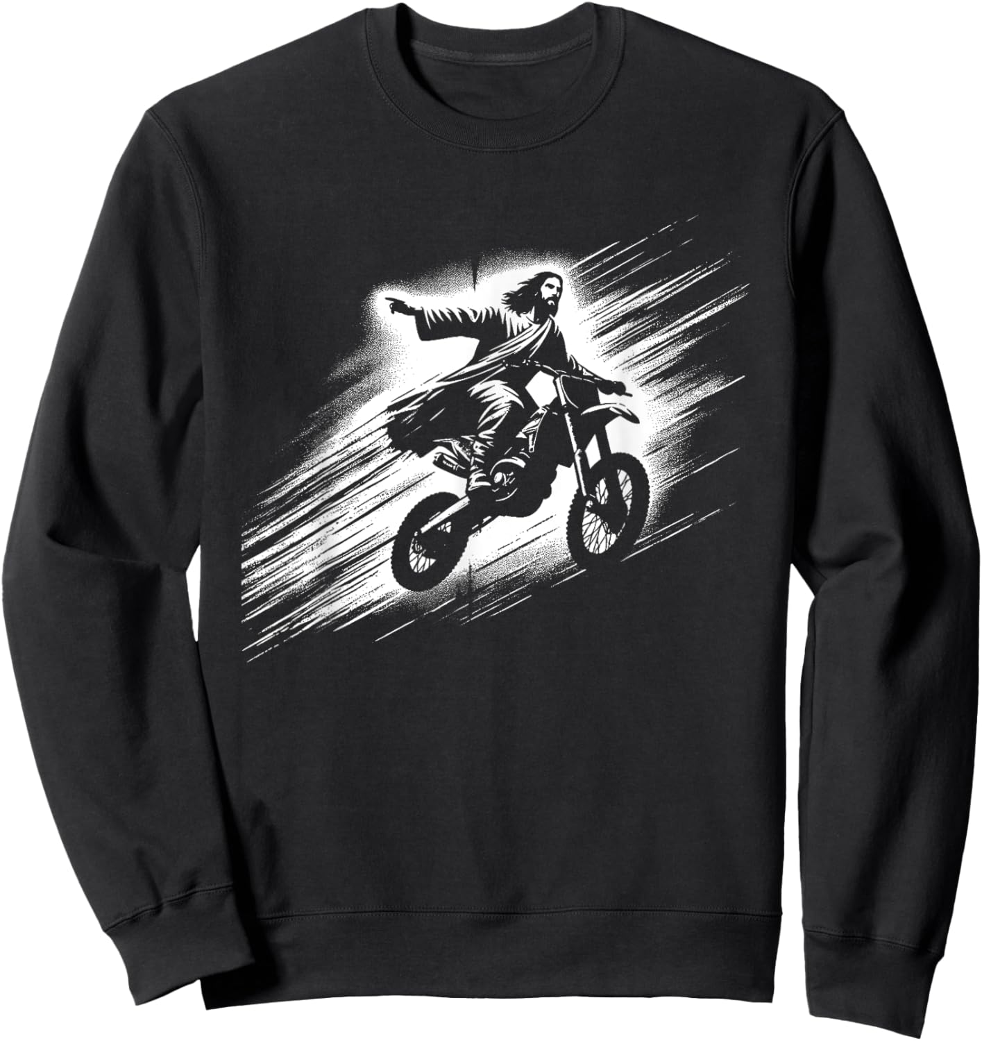 Jesus On Dirt Bike - Funny Christian Motorcycle Lover Sweatshirt - Sweatshirt | Black