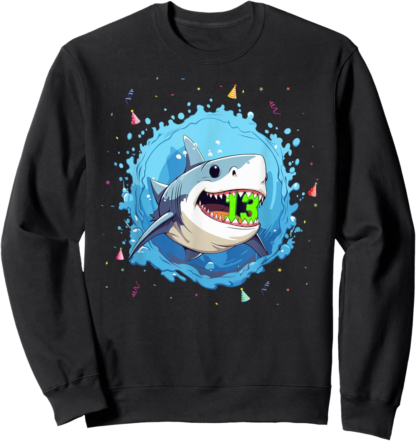 Sharks 13th Birthday Kids Shark Ocean 13 yrs Old Birthday Sweatshirt - Sweatshirt | Black