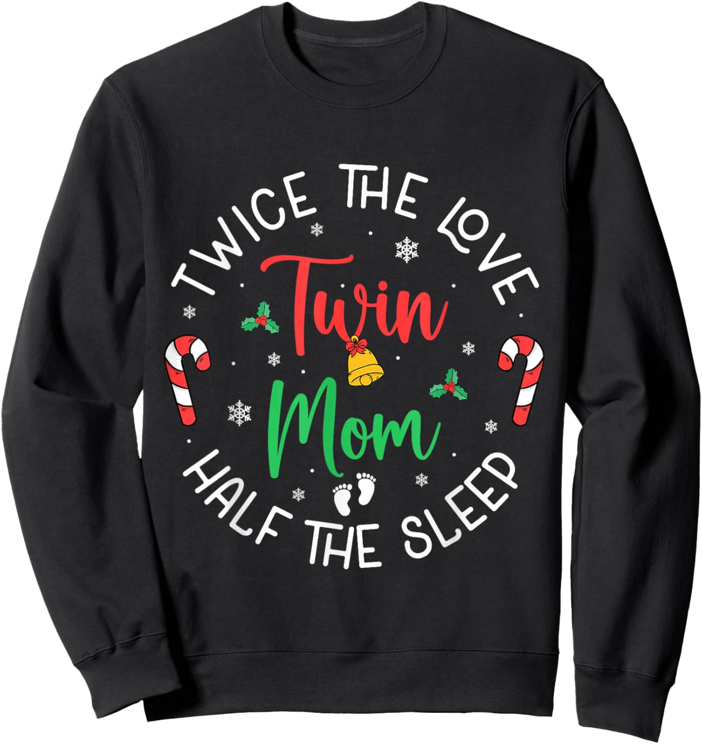 Twice The Love Twin Mom Pregnancy Expecting Christmas Party Sweatshirt - Sweatshirt | Black