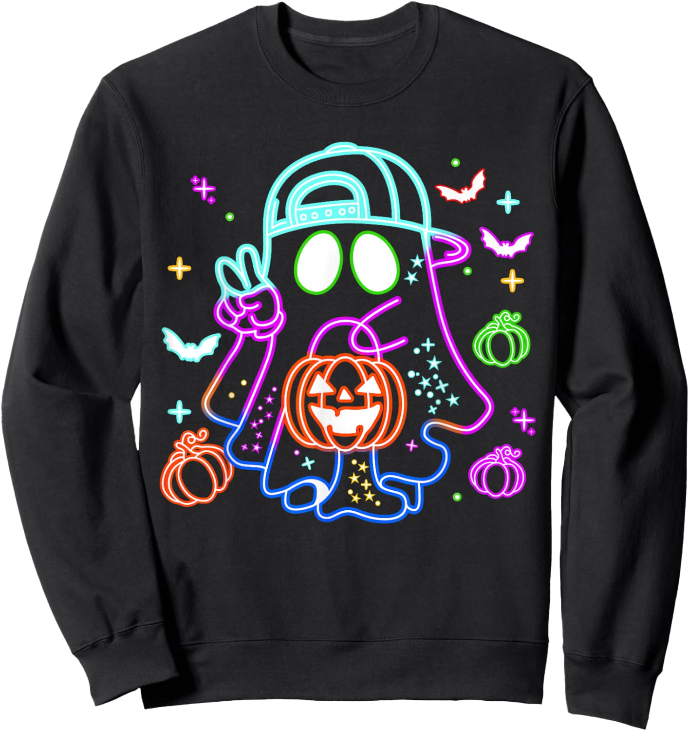 Boo Ghost Spooky Season Boys Kids Glow In Halloween Night Sweatshirt - Sweatshirt | Black