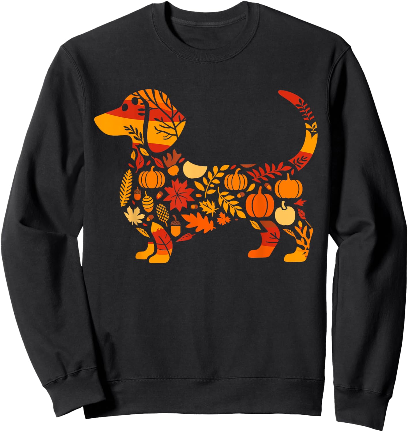 Autumn Pumpkin Fall Dachshund Thanksgiving Kids Sweatshirt - Sweatshirt | Black