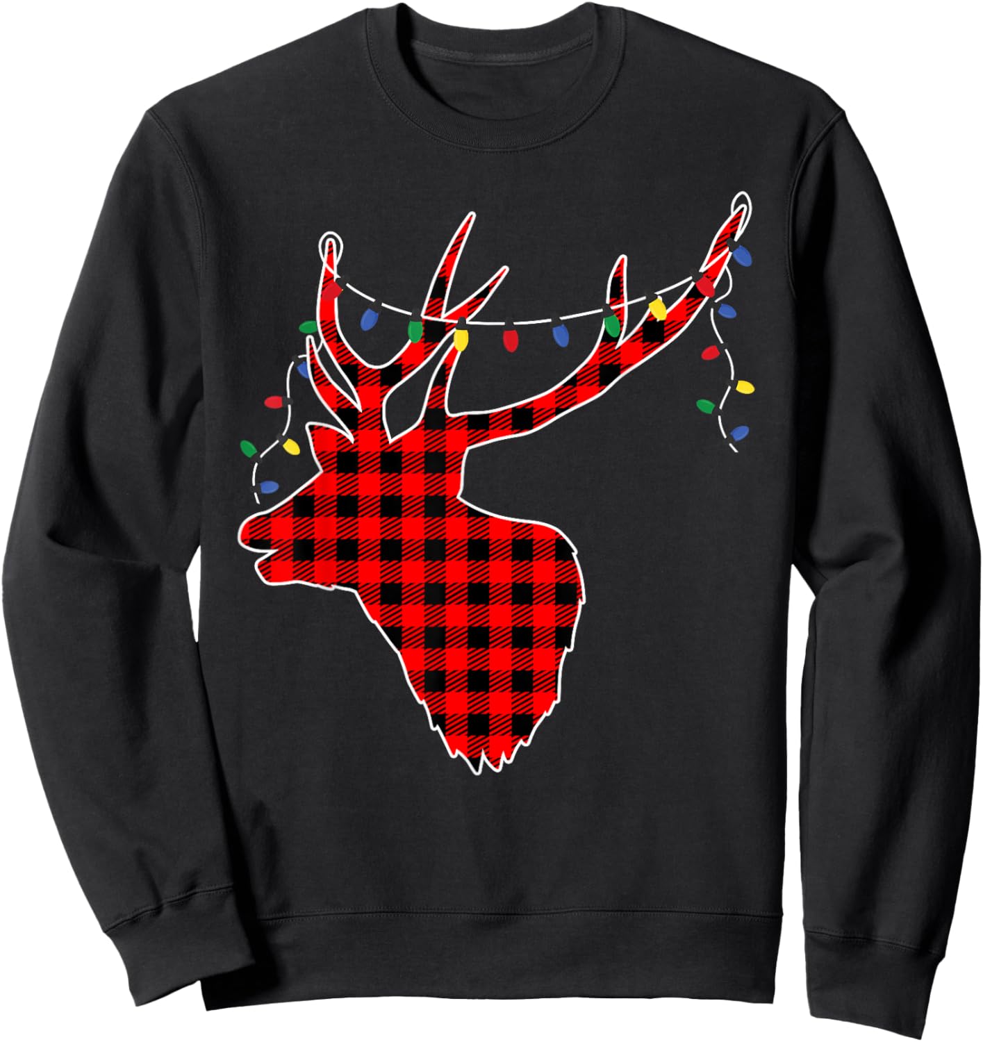 Red Black Christmas Buffalo Plaid Deer Women Men Sweatshirt - Sweatshirt | Black