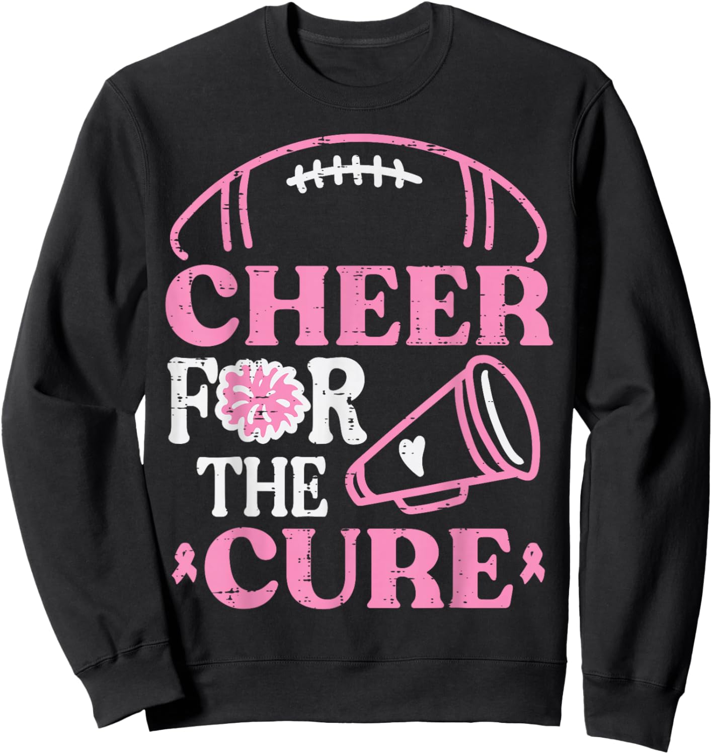 Breast Cancer Football Cheer For Cure Aware Women Kids Men Sweatshirt - Sweatshirt | Black