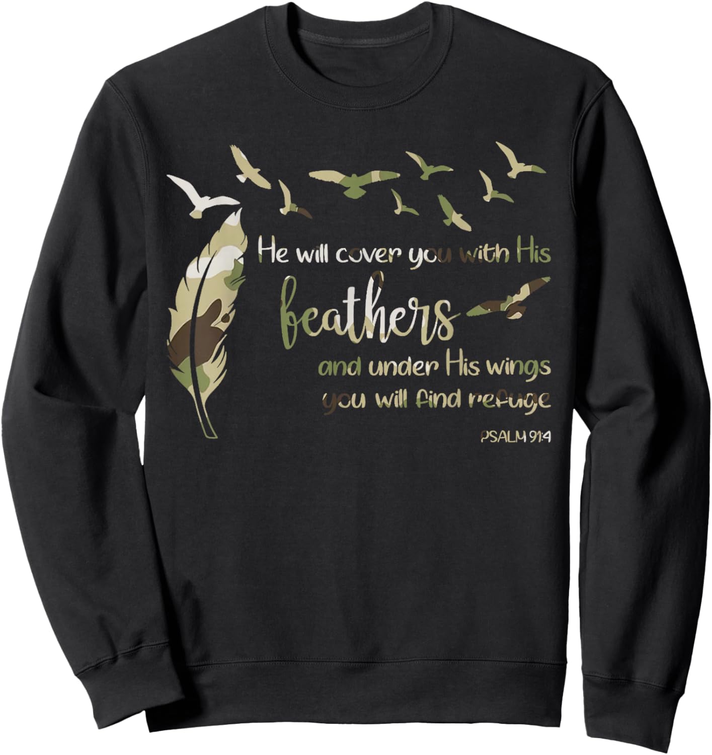 Retro He Will Cover You with His Beathers Jesus Redleg Camo Sweatshirt - Sweatshirt | Black