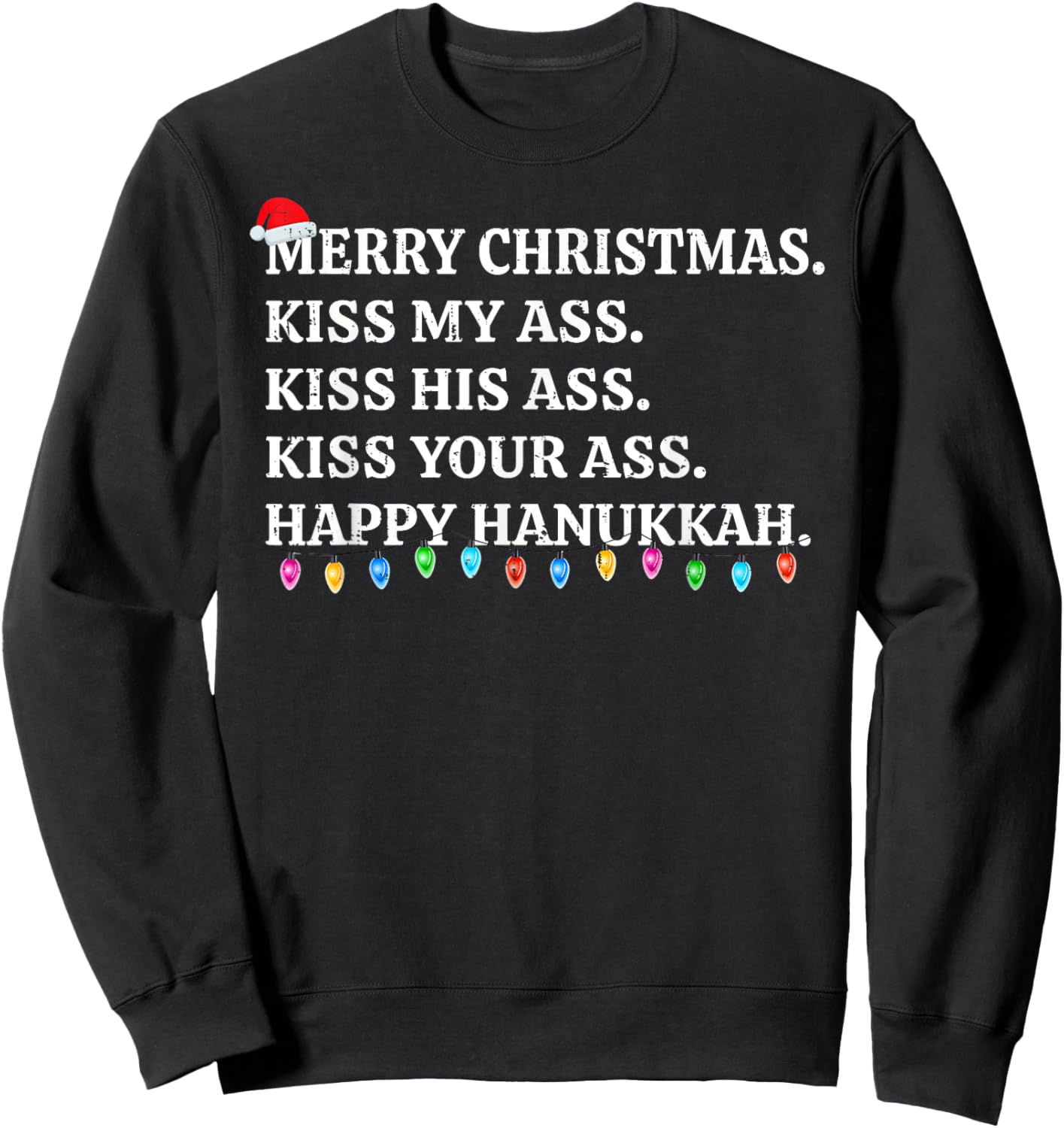 Merry Christmas Funny Kiss My Ass Xmas Men & Women -Adults Black Small Modern Short Sleeve Winter Sweatshirt - Sweatshirt | Black