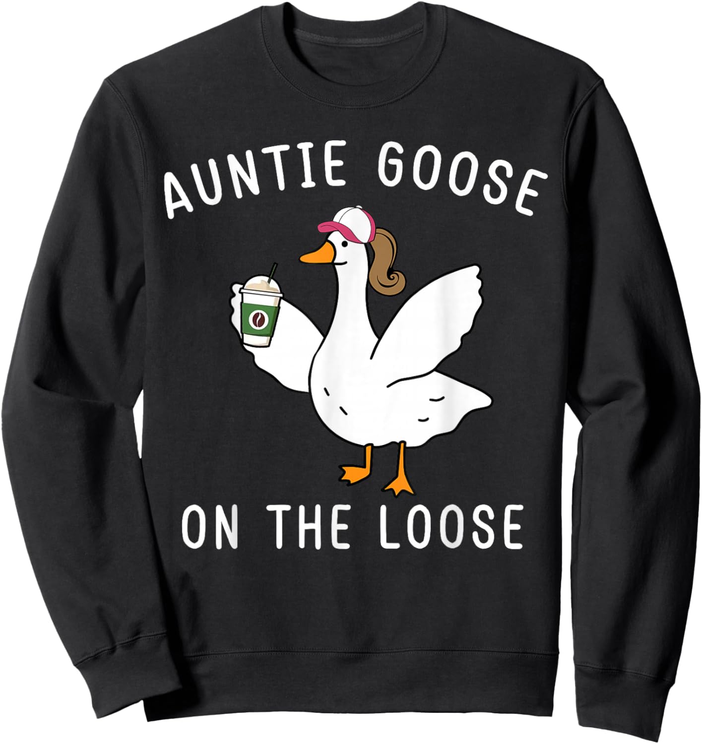 Funny Auntie Goose On The Loose Funny Farm Aunt - -Adults, Black, Small, Short Sleeve Sweatshirt - Sweatshirt | Black
