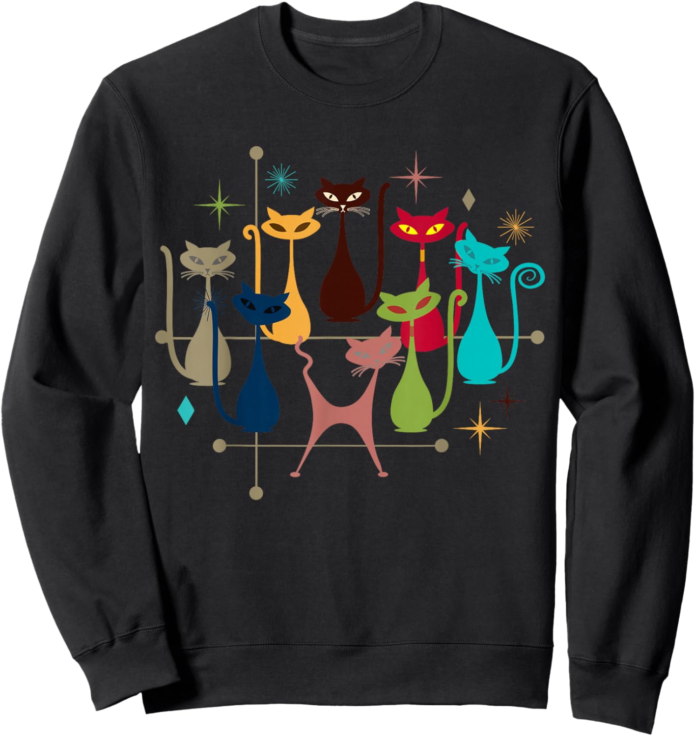 Retro Vintage Modern Look Cats 50s 60s Style Mid-Century Sweatshirt - Sweatshirt | Black