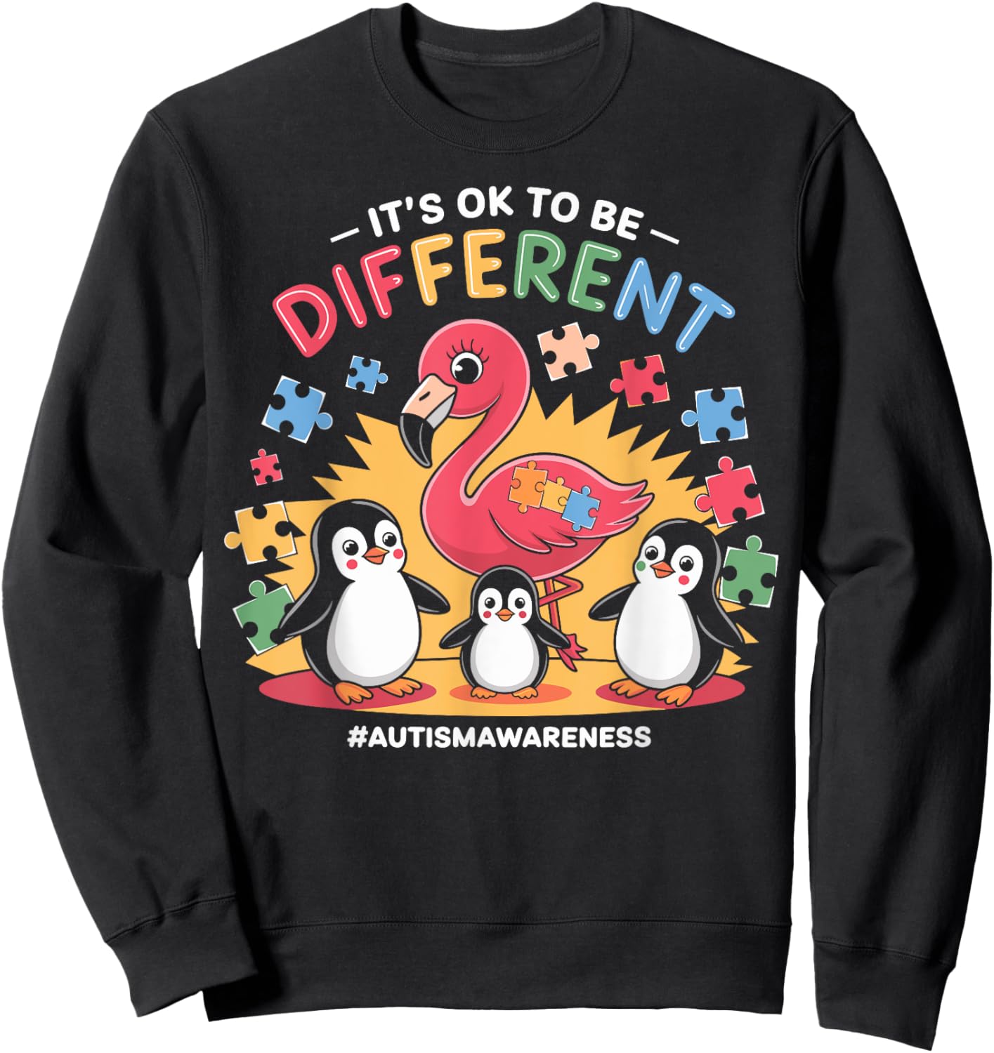 Its OK To Be Different Cute Flamingo Autism Awareness Girls Sweatshirt - Sweatshirt | Black