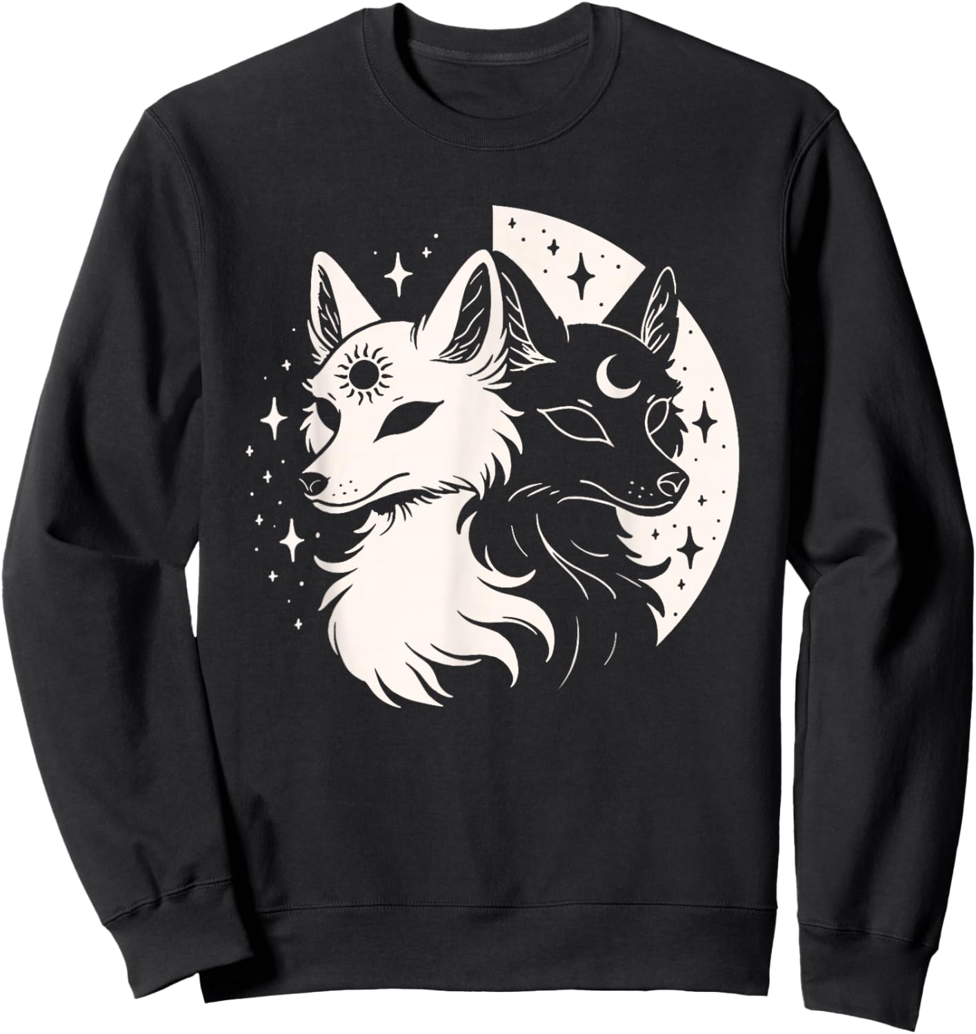 Fox Foxes Night Moon Day Sun Stars Spirit Celestial Moon Alt Sweatshirt - Sweatshirt | Black
