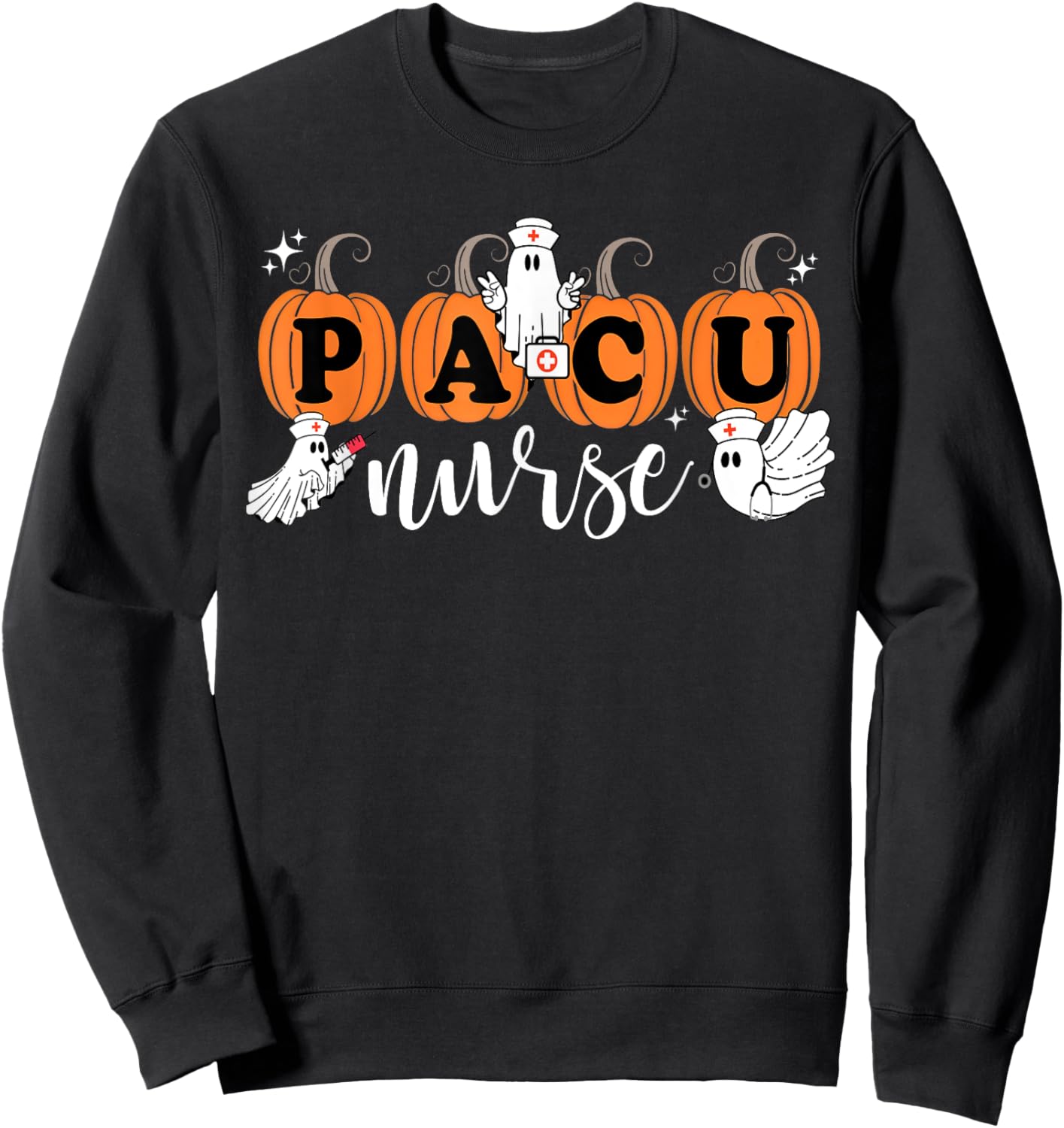 PACU Nurse Groovy Pumpkin Nurse Halloween Costume Sweatshirt - Sweatshirt | Black