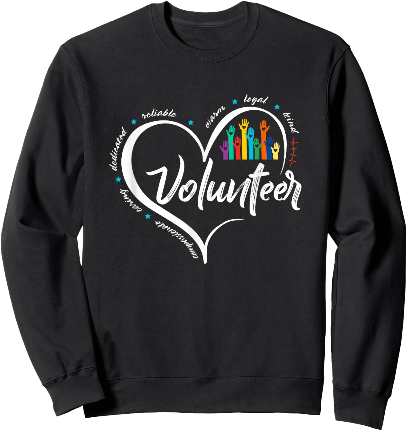Funny Volunteer Heart Back To School Art Vintage Sweatshirt - Sweatshirt | Black