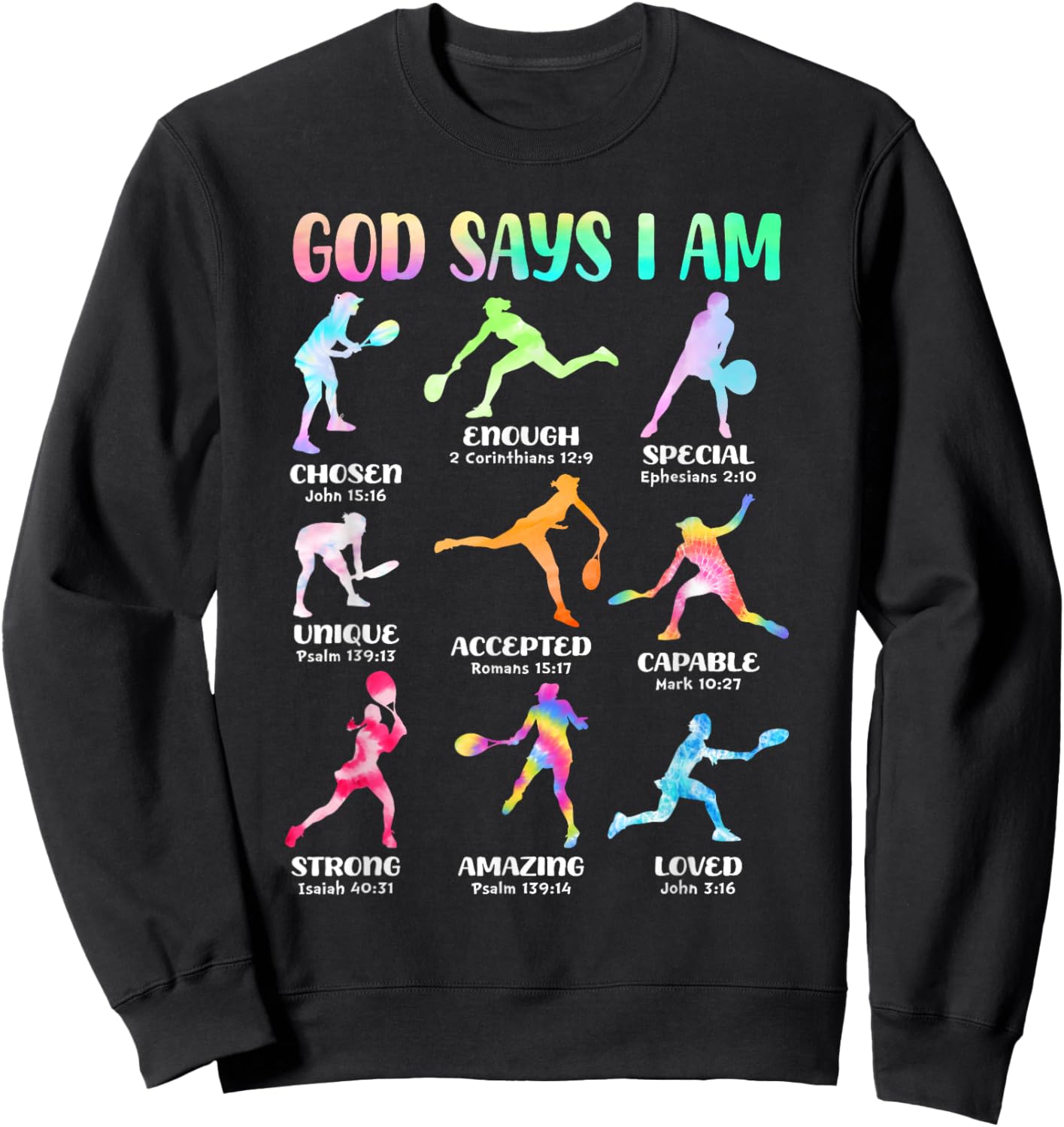 God Says I Am Christian Girls Teens Kids Tennis Tie Dye Sweatshirt - Sweatshirt | Black