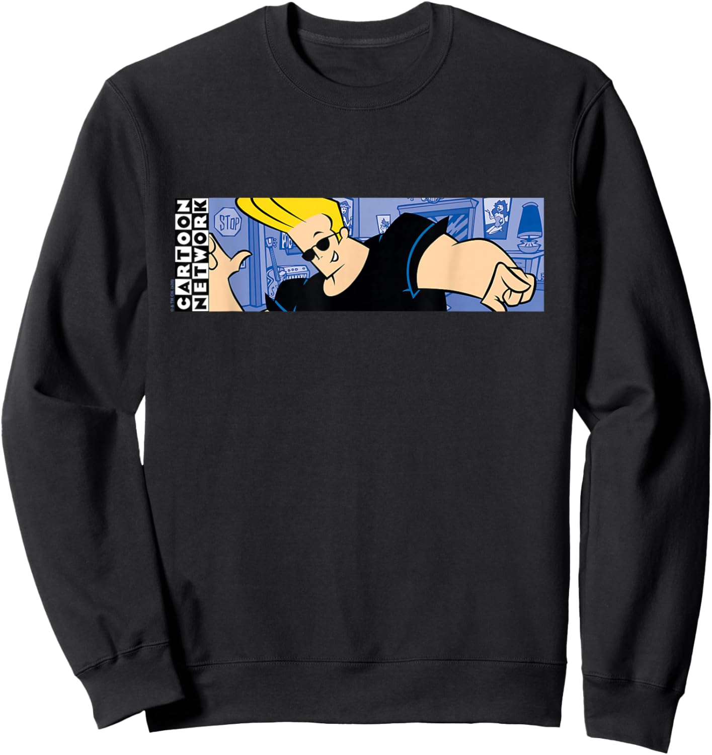 Johnny Bravo Panoramic Action Pose Funny Cartoon Network Sweatshirt - Sweatshirt | Black
