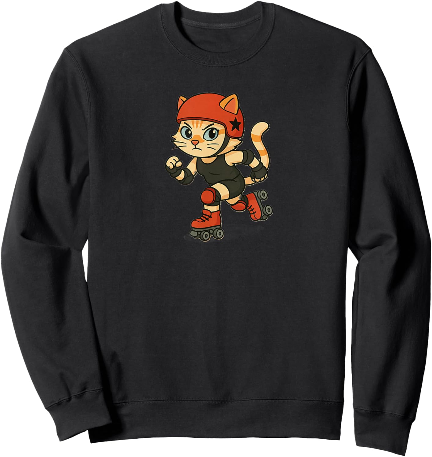 Roller Derby Cat | Cute Cartoon Skating Kitty Sweatshirt - Sweatshirt | Black
